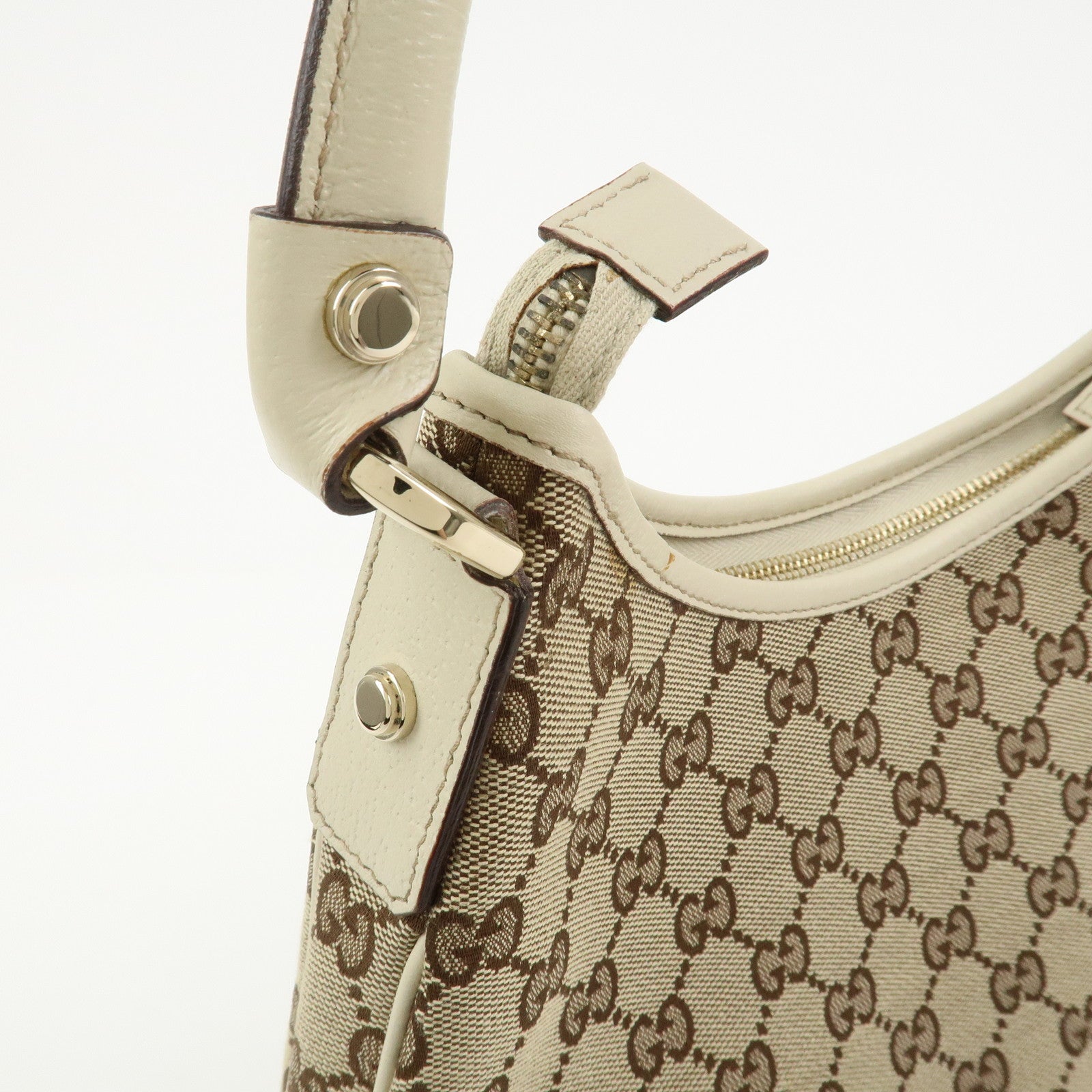 GUCCI Abbey GG Canvas Leather Shoulder Bag Brown Ivory 130738