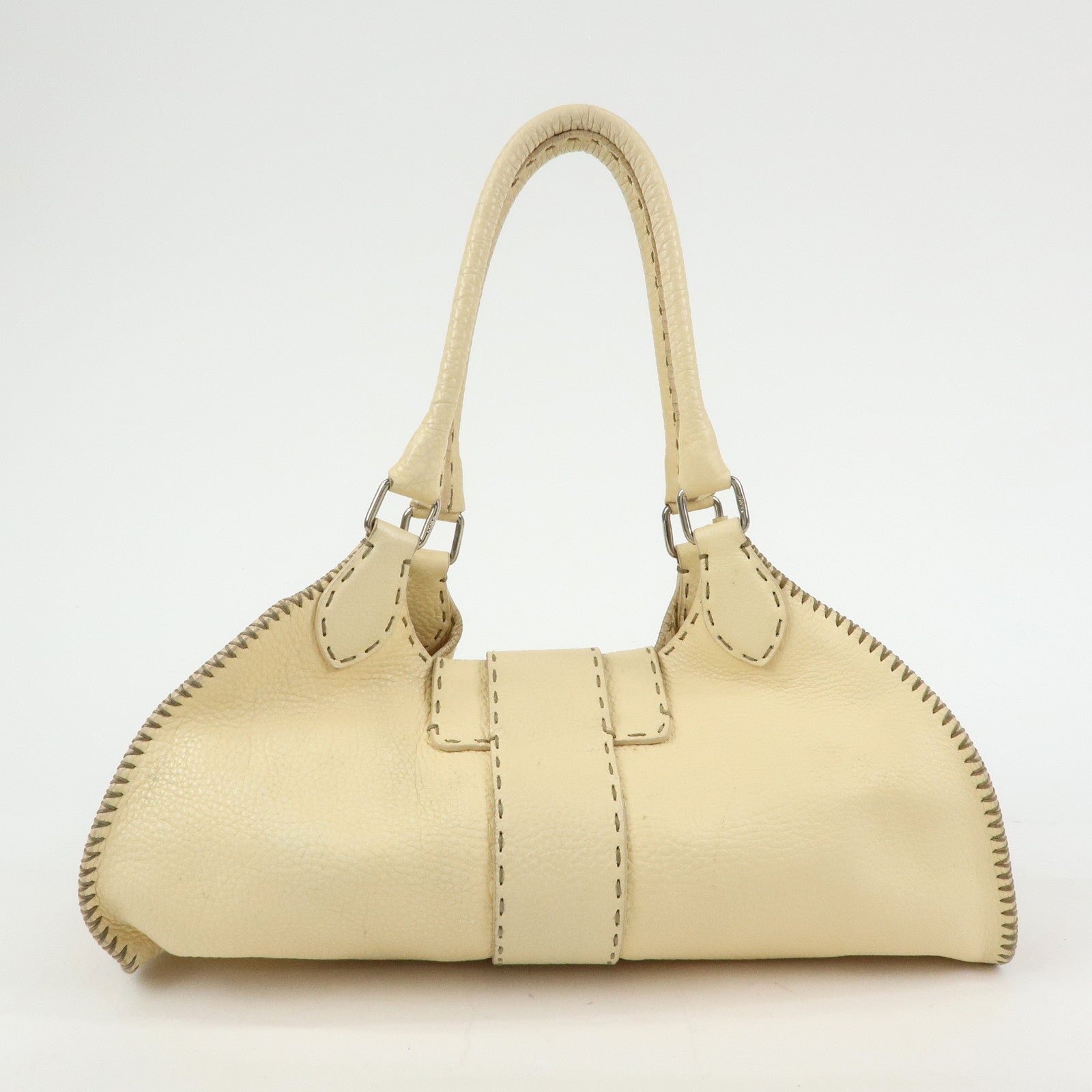 FENDI Selleria Leather Hand Bag Shoulder Bag Cream 8BR457