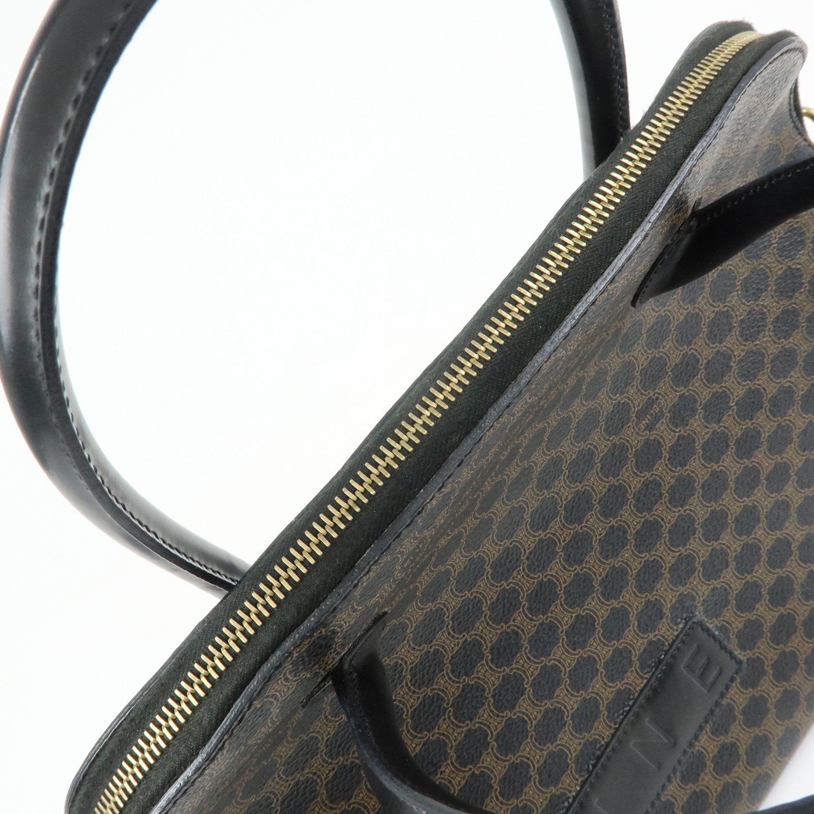 CELINE Macadam PVC Leather Hand Bag Black Brown