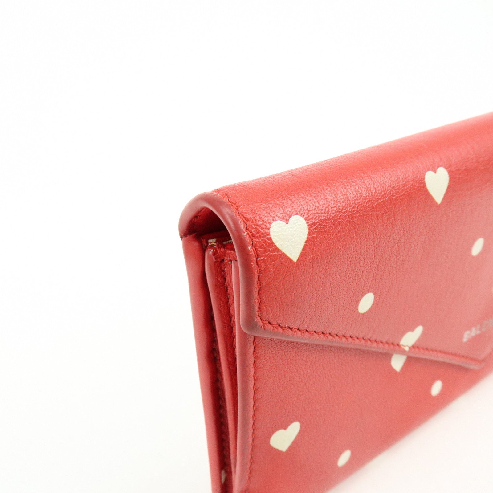 BALENCIAGA The Papier Leather Long Wallet Heart Dots Red 499207