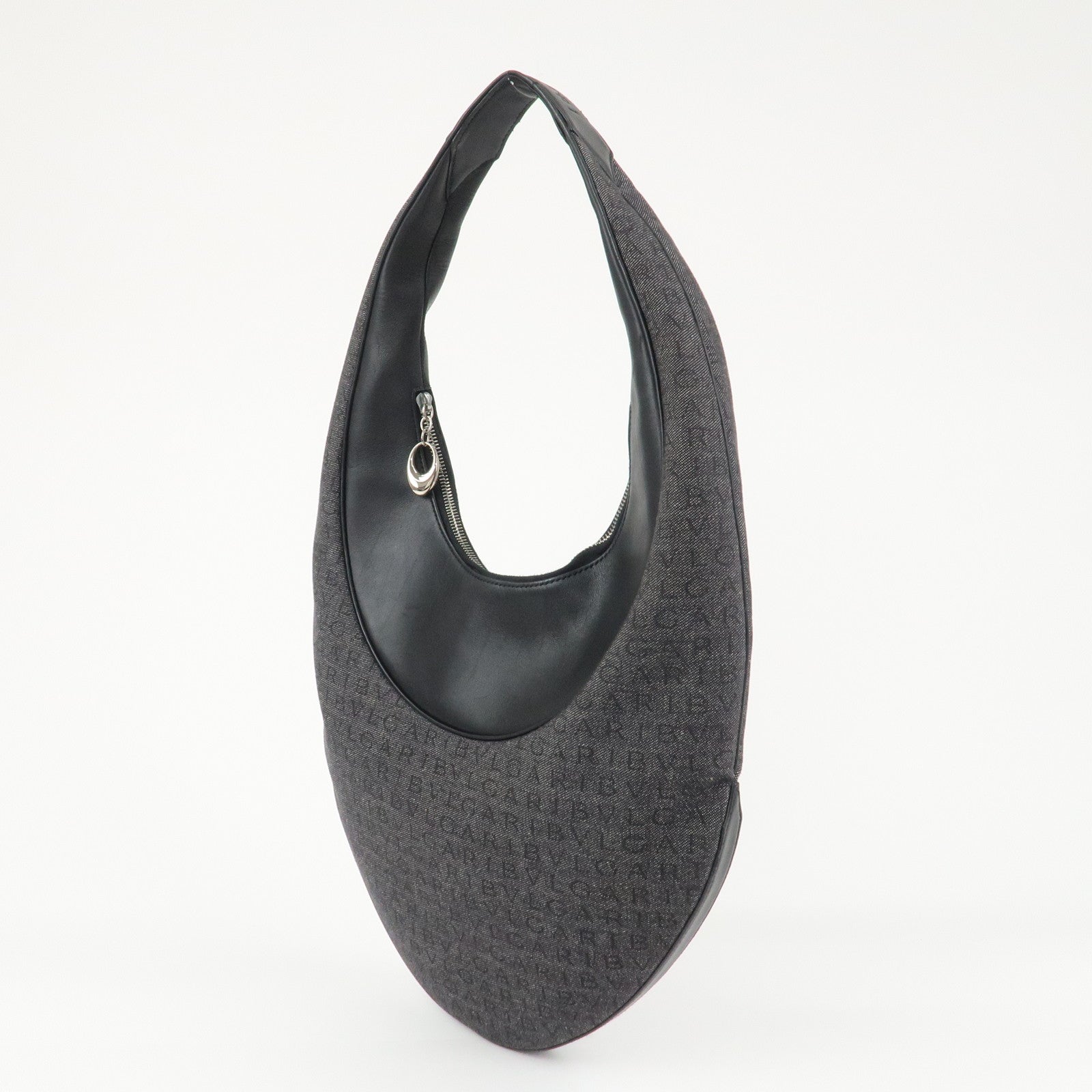 BVLGARI Logo Mania Canvas Leather Ascot Shoulder Bag Black