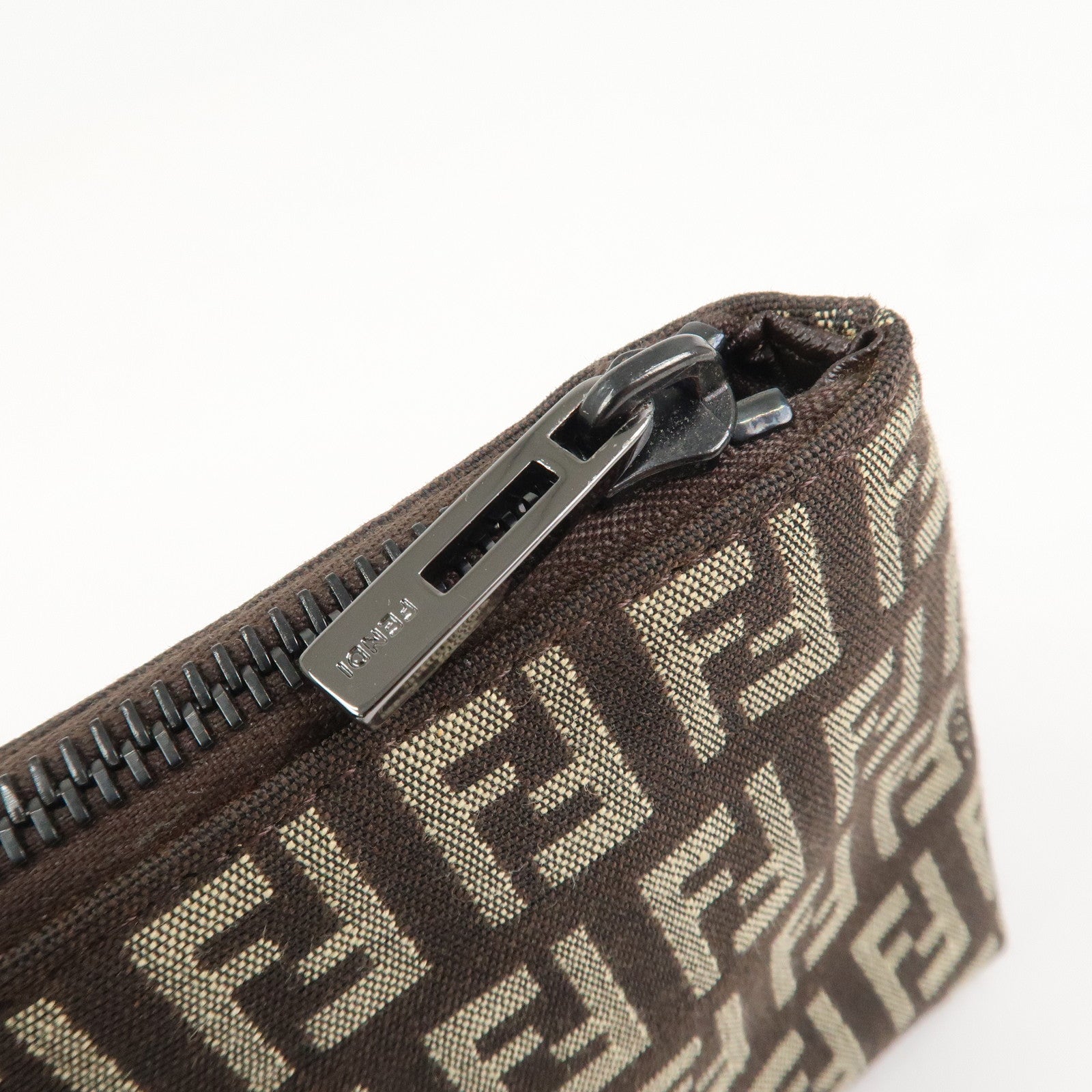 FENDI Zucchino Canvas Leather Cosmetic Pouch Makeup Pouch 7N0038