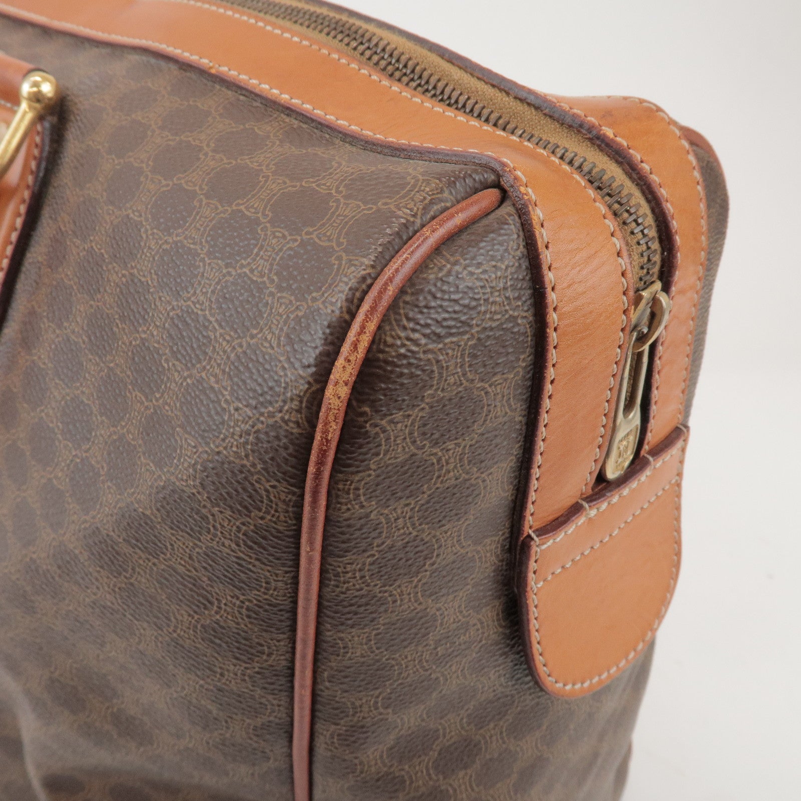 CELINE Macadam PVC Leather Boston Bag Hand Bag Brown