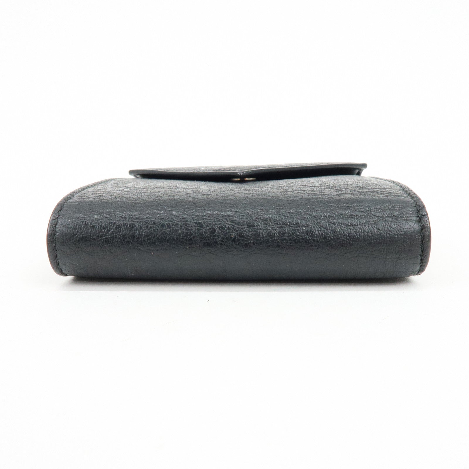 BALENCIAGA Logo Leather Bi-fold Compact Flap Wallet Black 637450