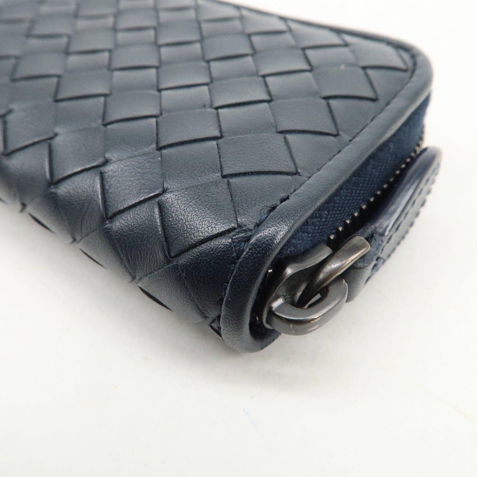 BOTTEGA VENETA Intrecciato Leather Coin Case Navy 114075