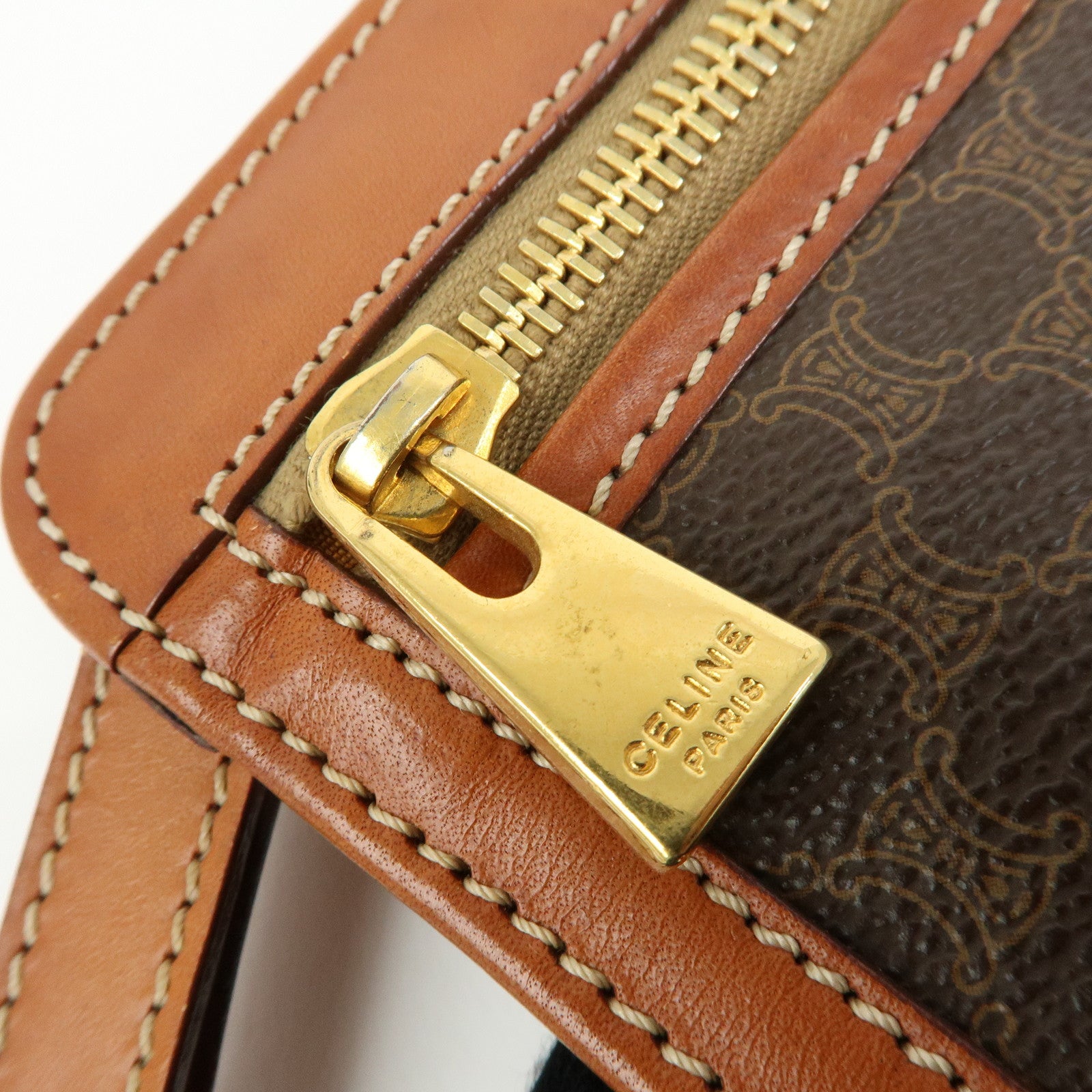 CELINE Logo Macadam PVC Leather Clutch Bag Flat Pouch Brown