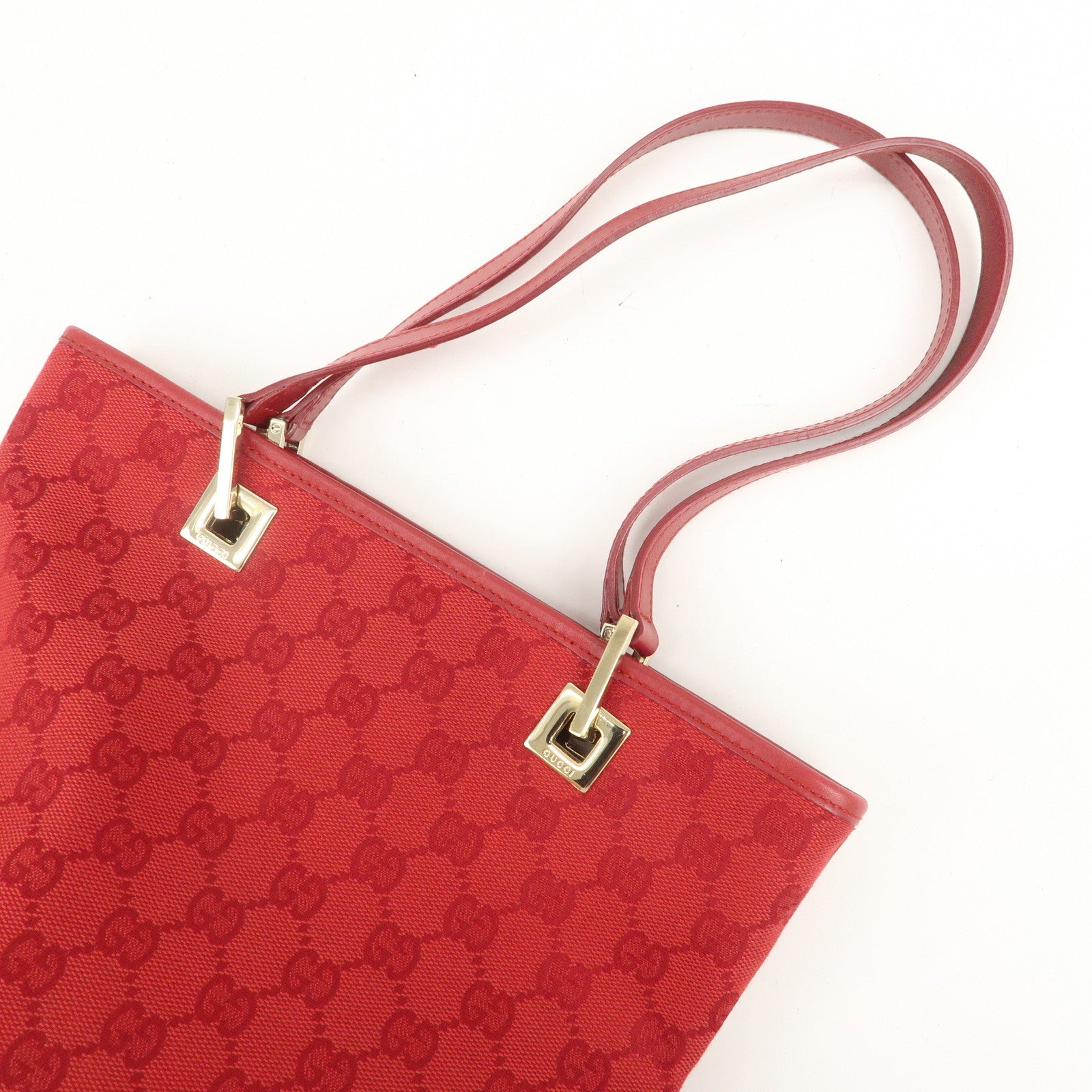 GUCCI GG Canvas Logo Leather Shoulder Bag Hand Bag Red 002繝ｻ1099