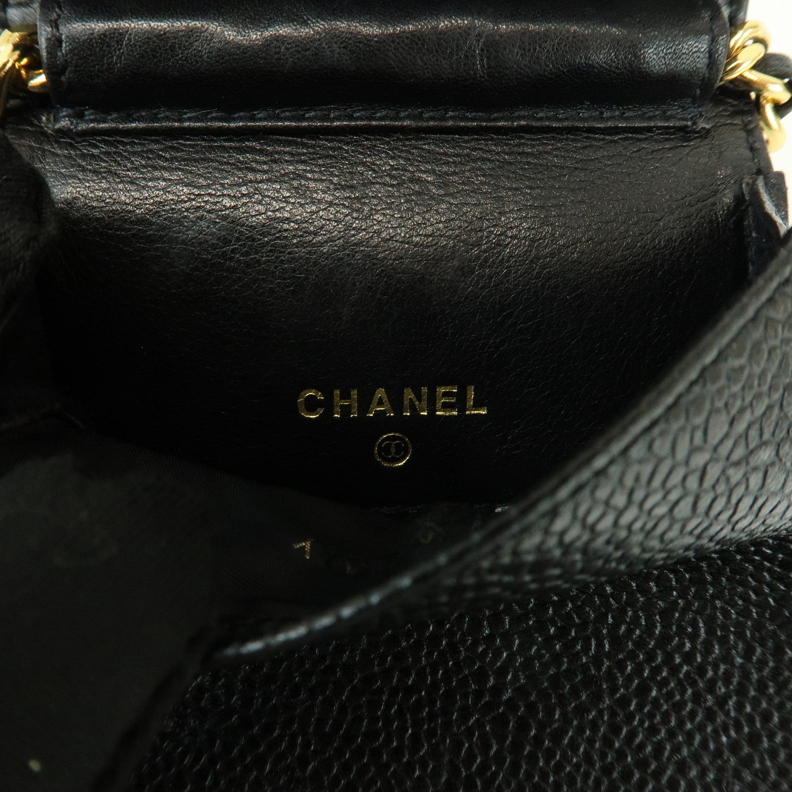 CHANEL COCO Mark Caviarskin Chain Shoulder Phone Case Black