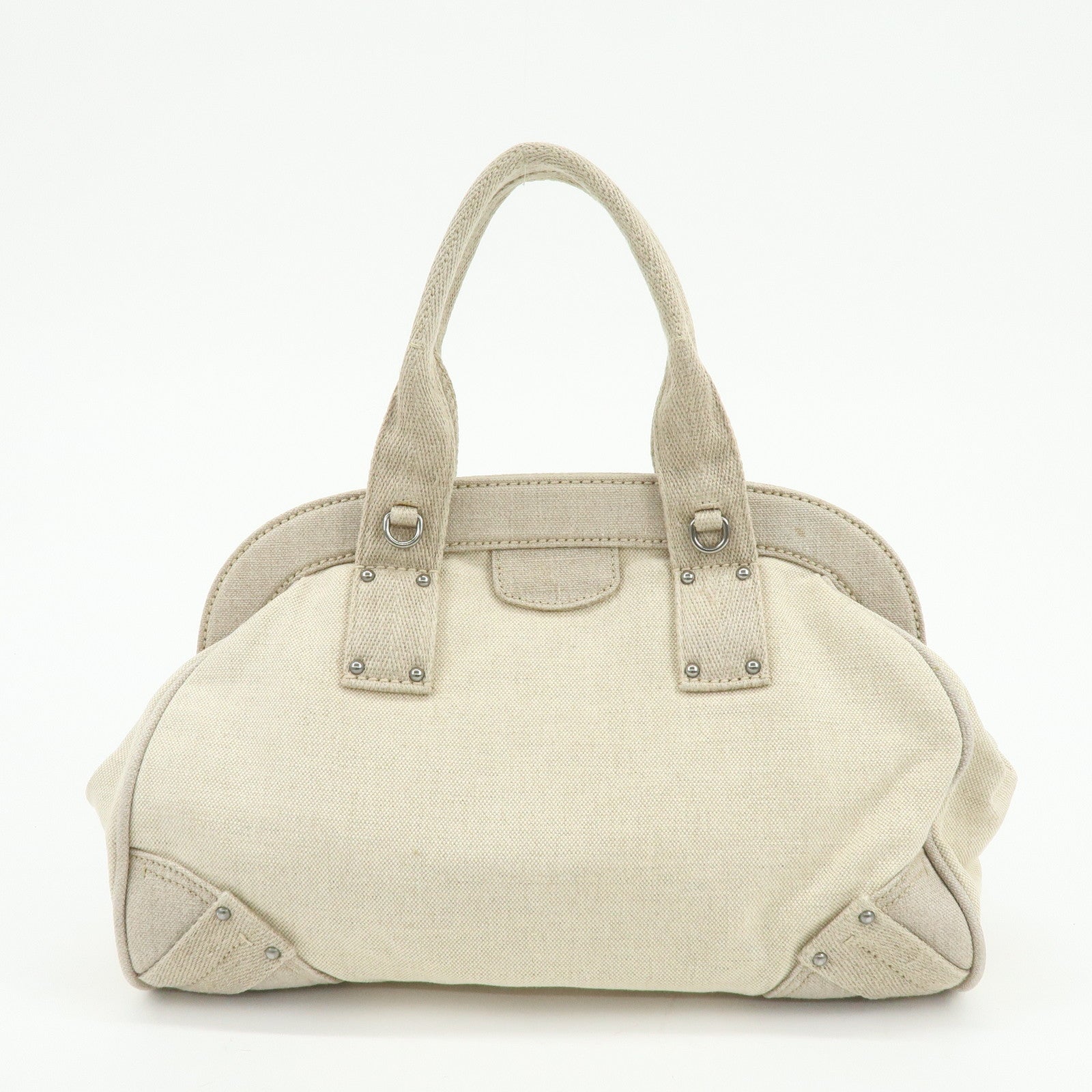 PRADA Denim Boston Bag Hand Bag Natural BN1886