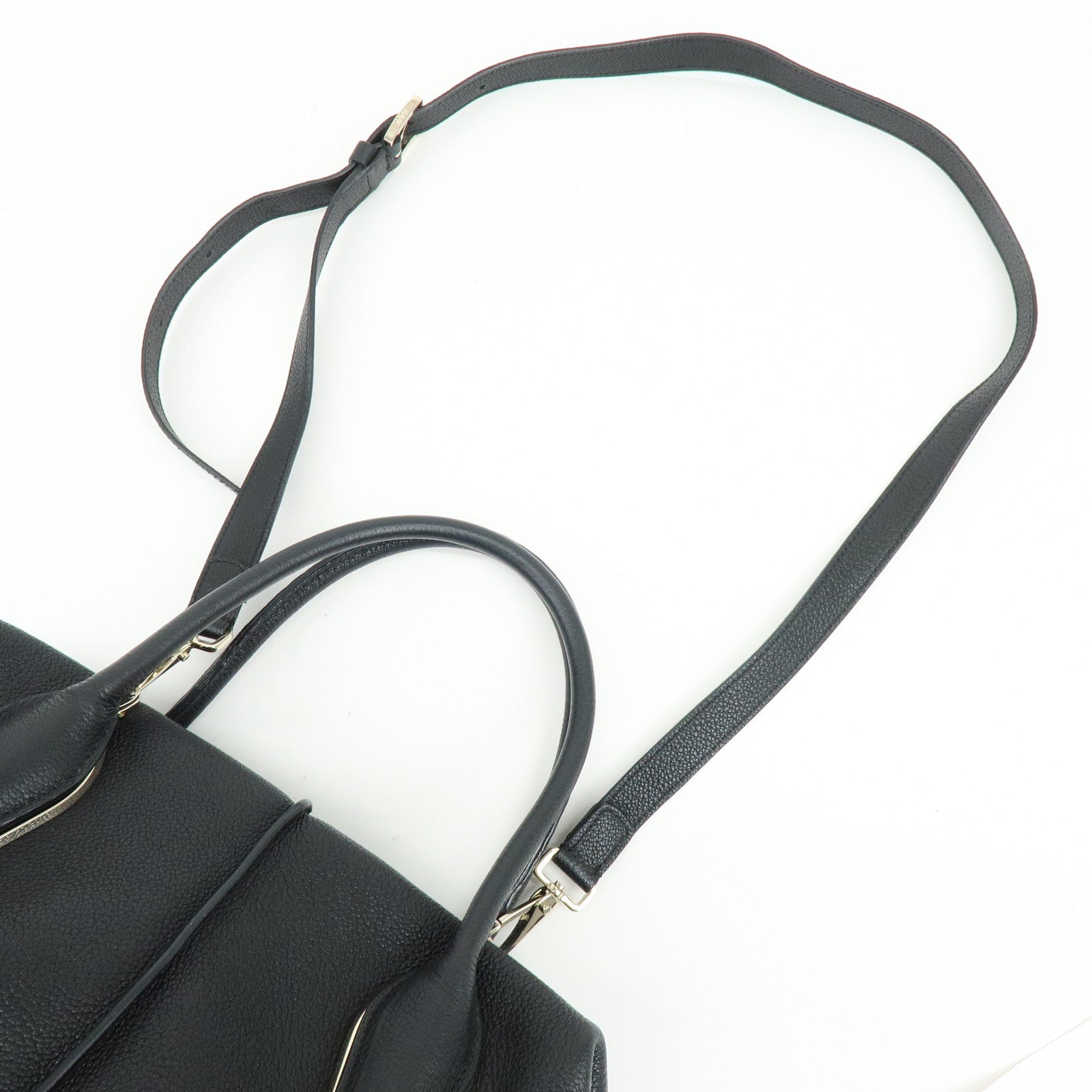 TOD'S Leather 2Way Bag Boston Bag Shoulder Bag Black