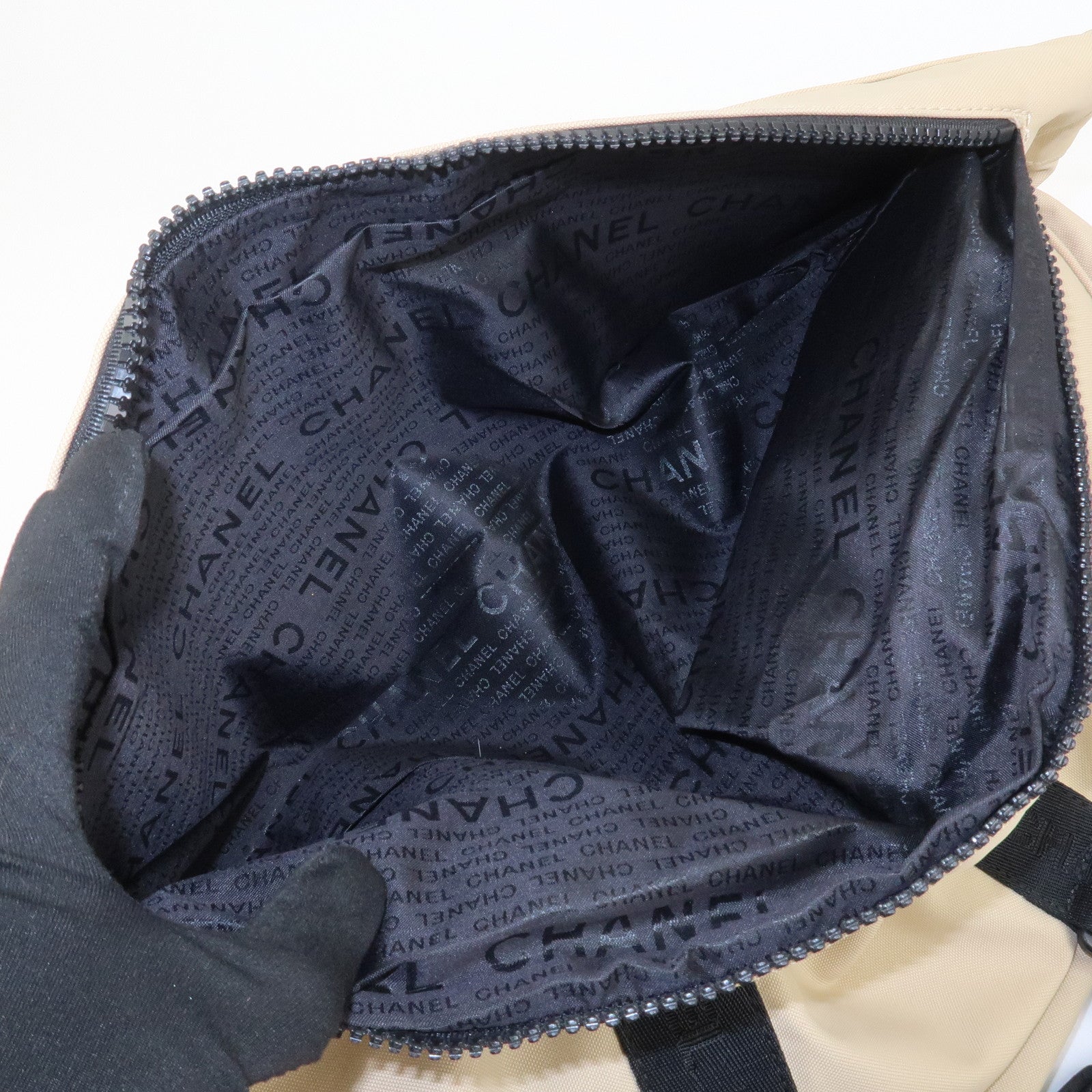 CHANEL Sports Line Nylon Boston Bag Travel Bag Beige Black A19976