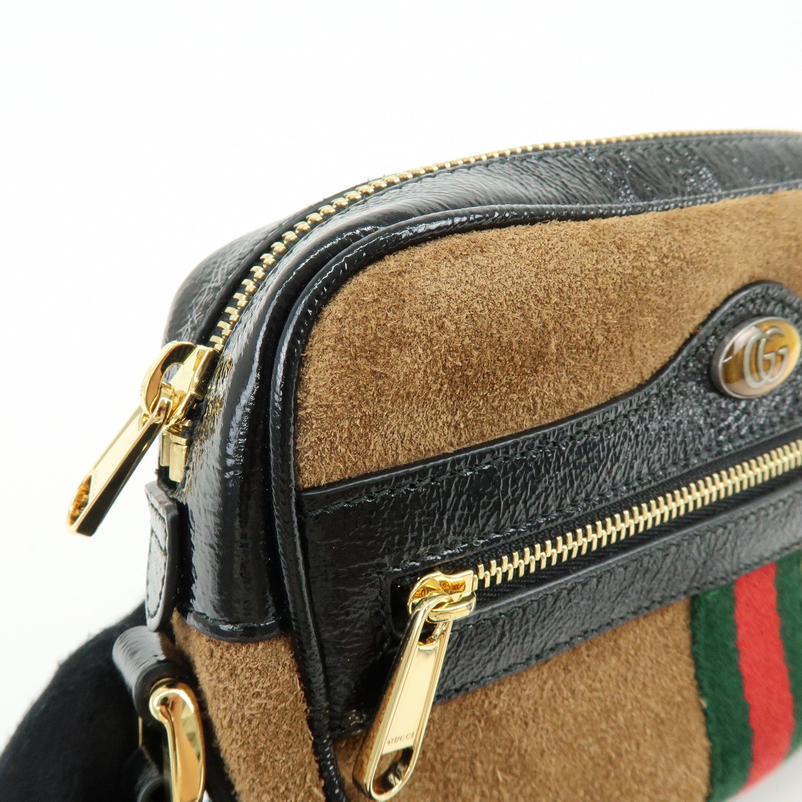 GUCCI Ophidia Sherry Suede Patent Leather Shoulder Bag Brown 573321