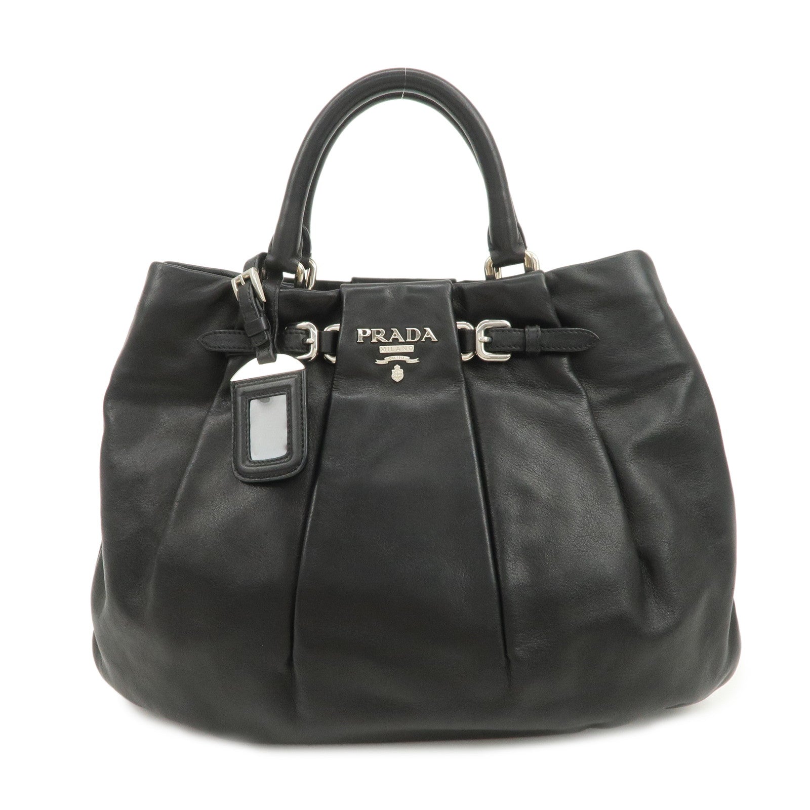 PRADA Soft Calf Leather 2Way Shoulder Bag Hand Bag Black BN1200