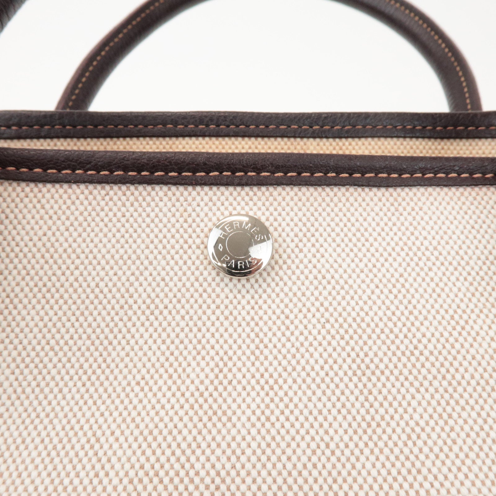 HERMES Toile Ash Garden Party PM □H Stamped Tote Bag Brown