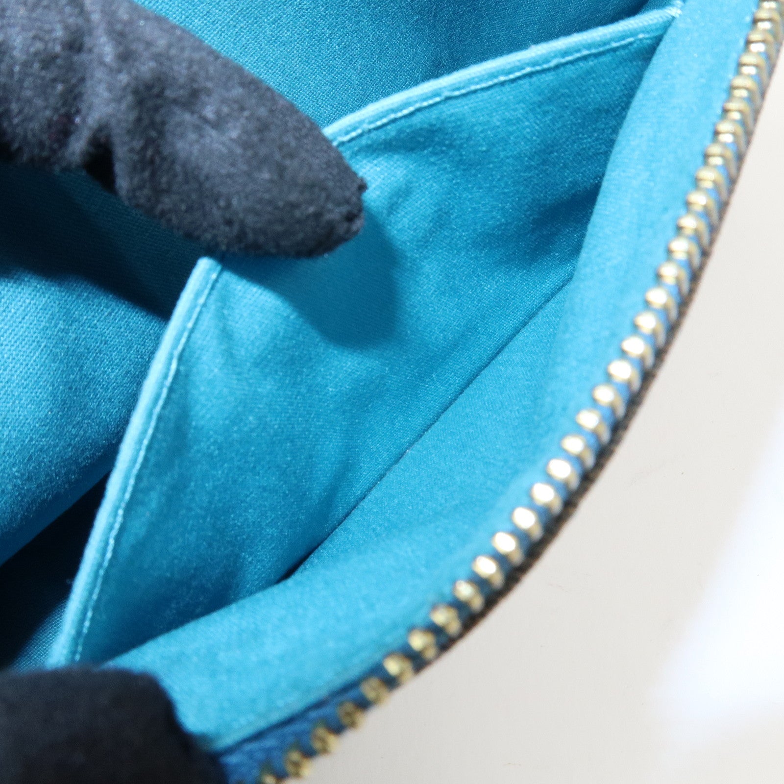 FENDI Zucca PVC Canvas Chain Accessory Pouch Brown Blue 8BR592