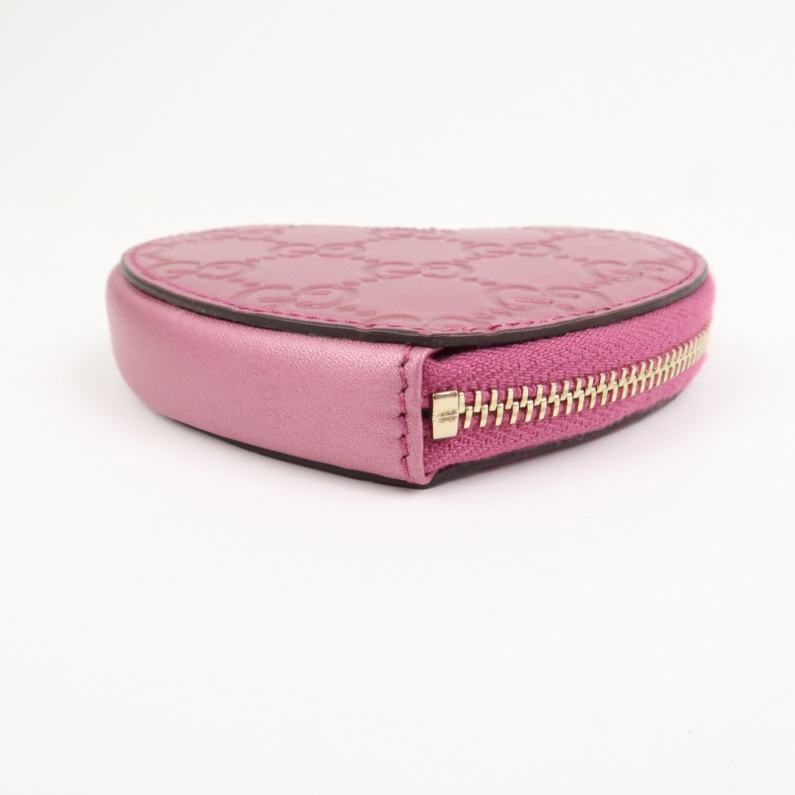 GUCCI Lovely Heart Guccissima Leather Coin Case MetallicPink 152615