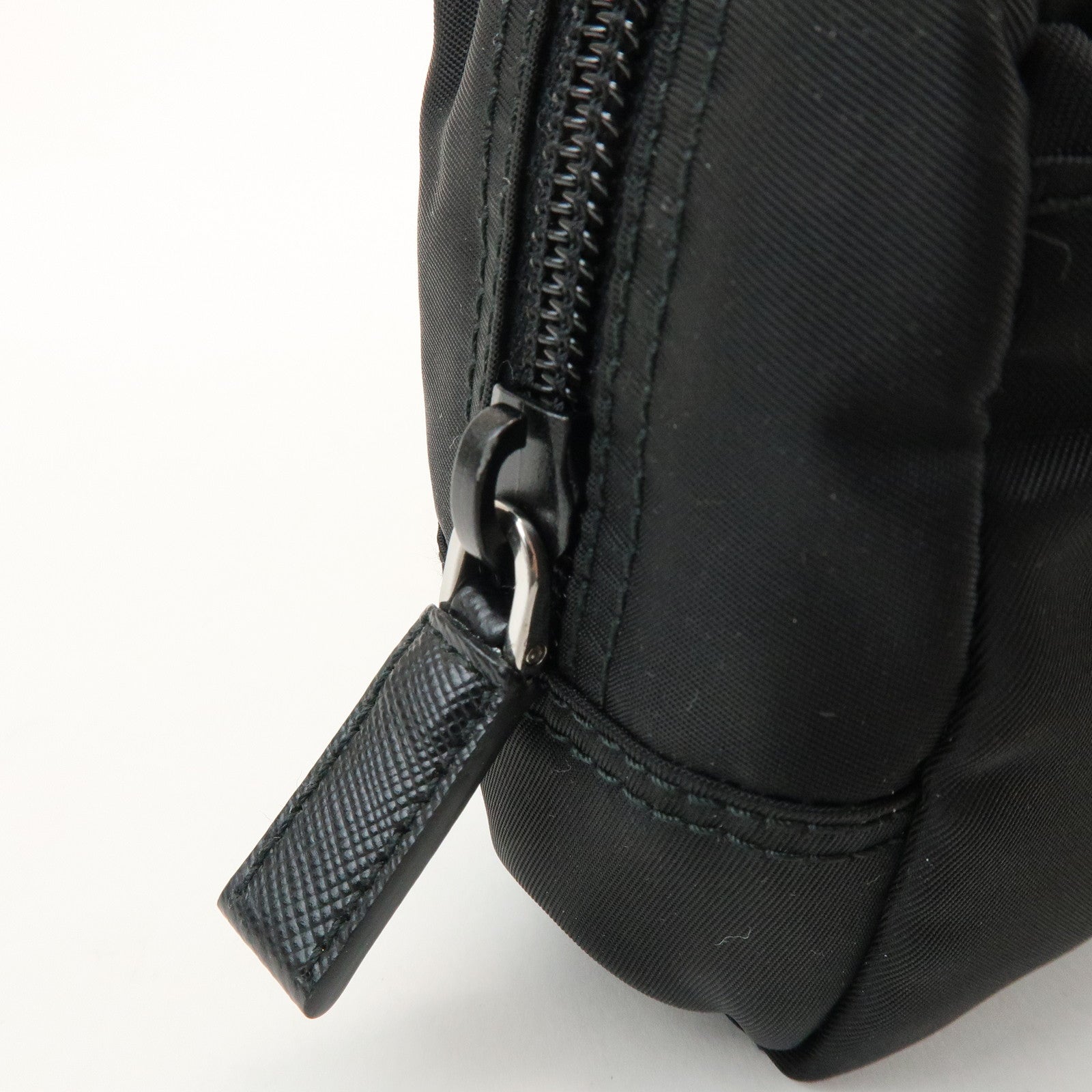 PRADA Triangle Logo Nylon Saffiano Leather Pouch Black 1NA393