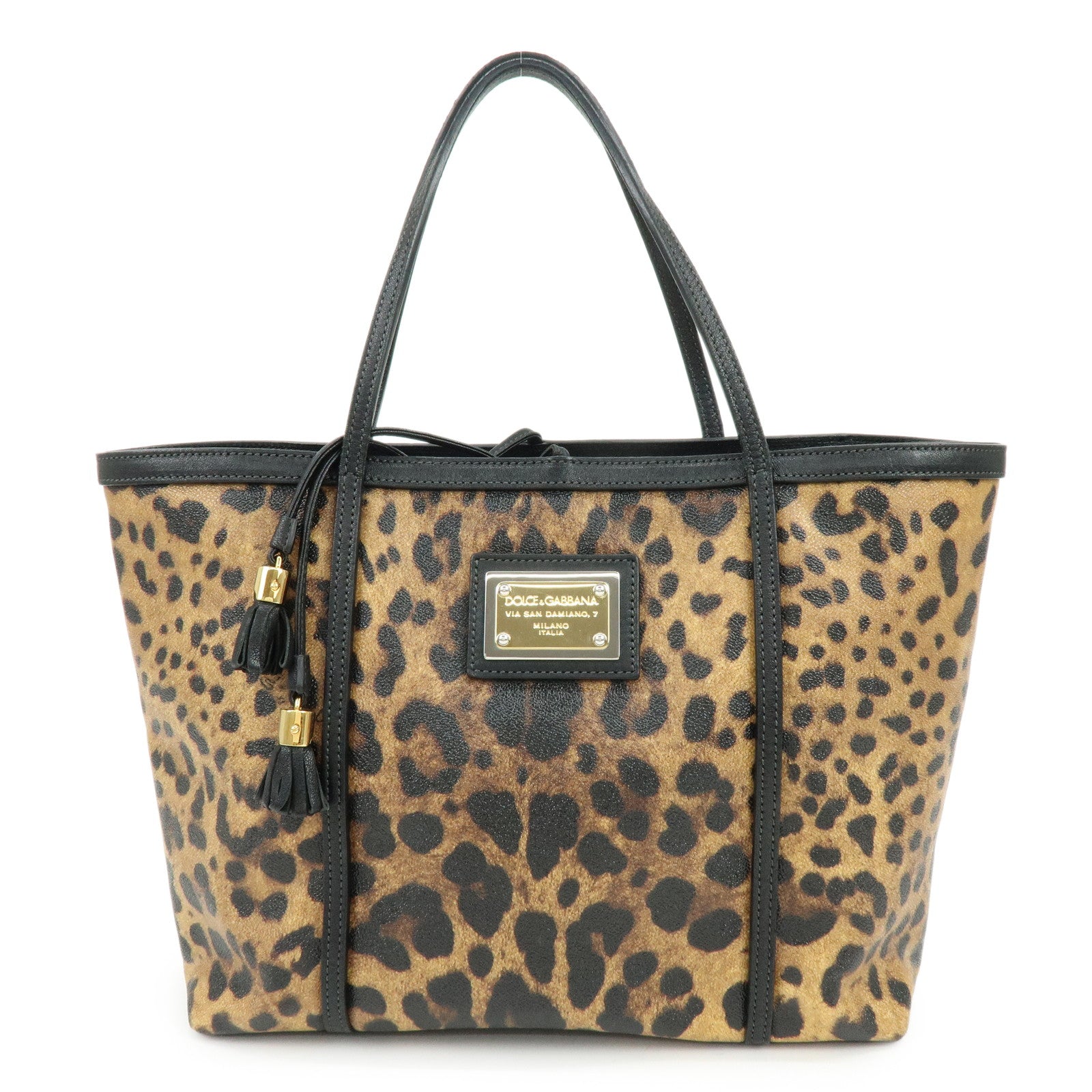 Dolce&Gabbana Leather PVC Coated Canvas Tote Bag Brown Black