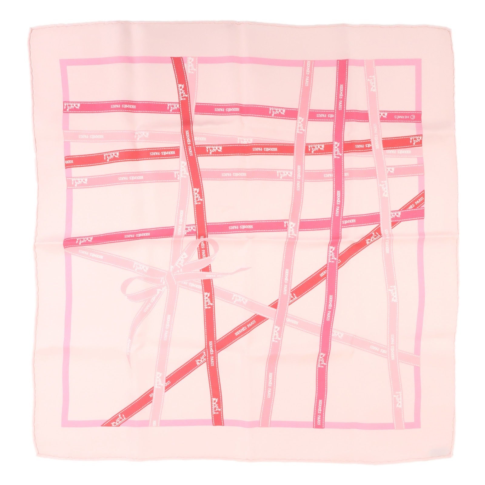 HERMES Carre 45 Silk 100% Scarf Bolduc au Carre Pink
