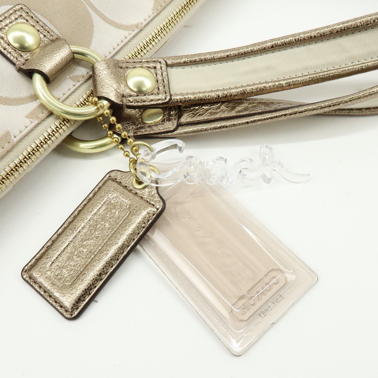 COACH Set of 2 Signature Satin Canvas Shoulder Bag Hand Bag Beige