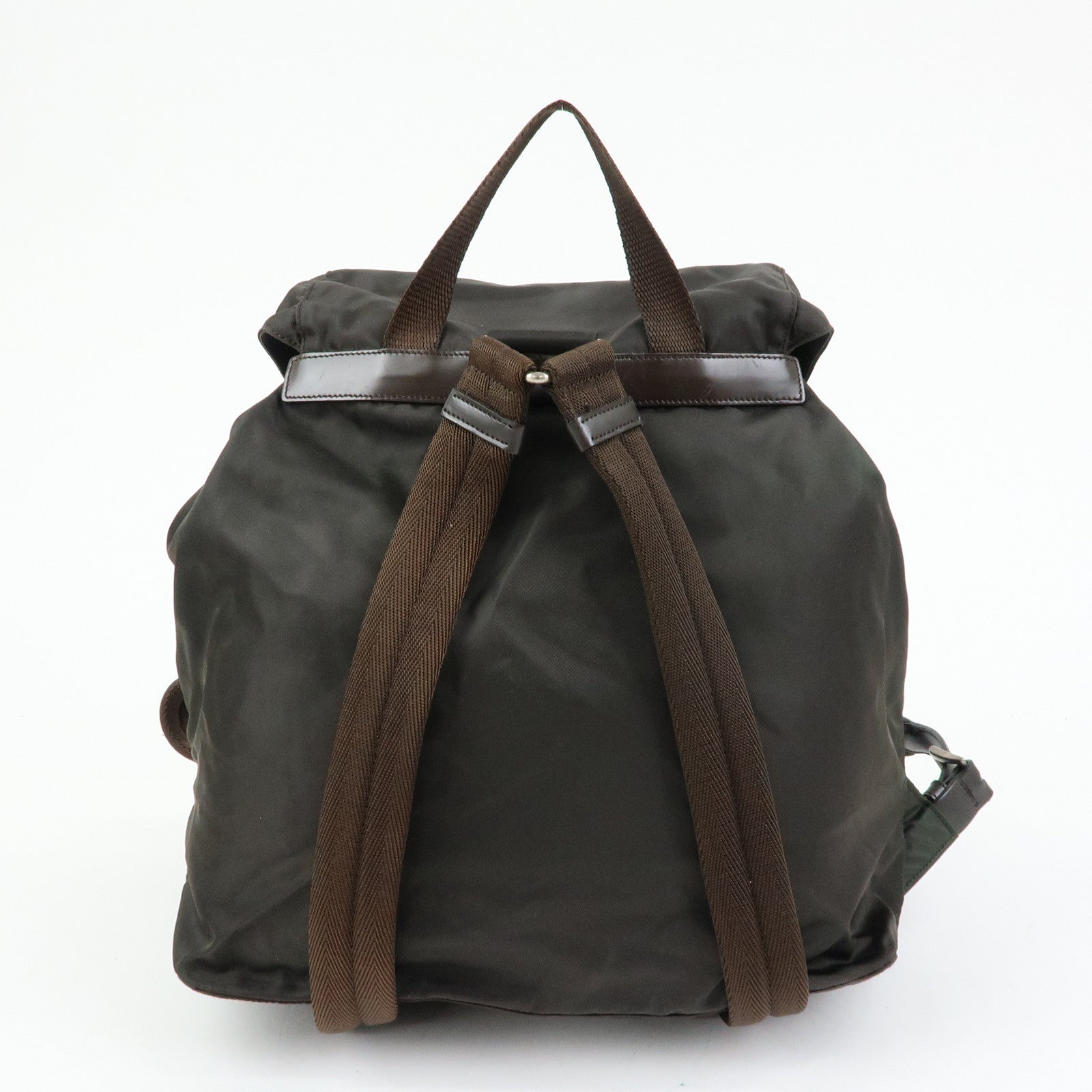 PRADA Triangle Logo Nylon Leather Backpack Rucksack Brown B2811