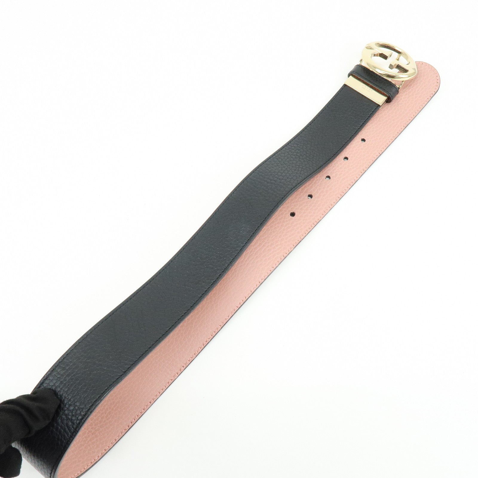 GUCCI Logo Leather Reversible Belt 80/32 Black Pink