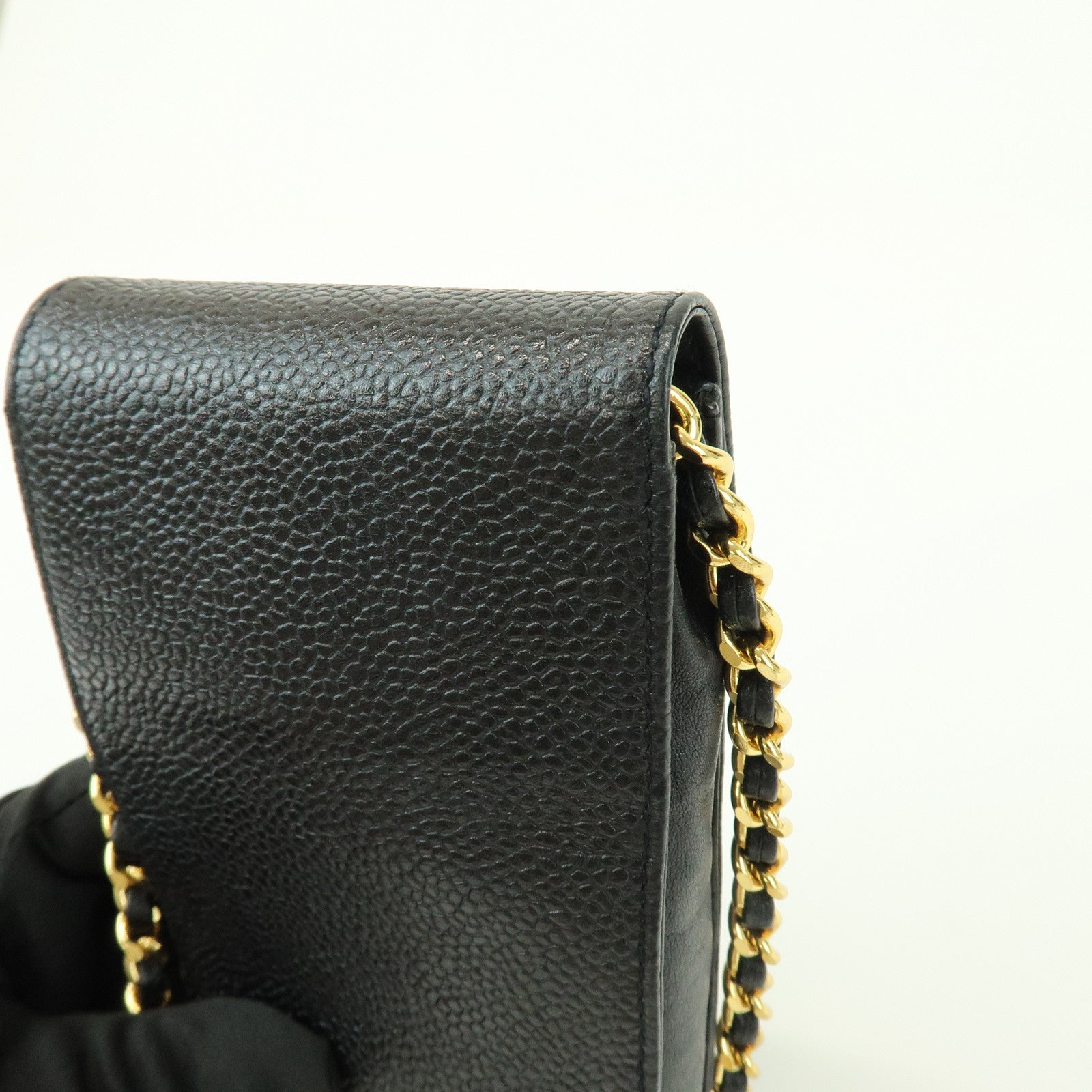 CHANEL COCO Mark Caviarskin Chain Shoulder Phone Case Black