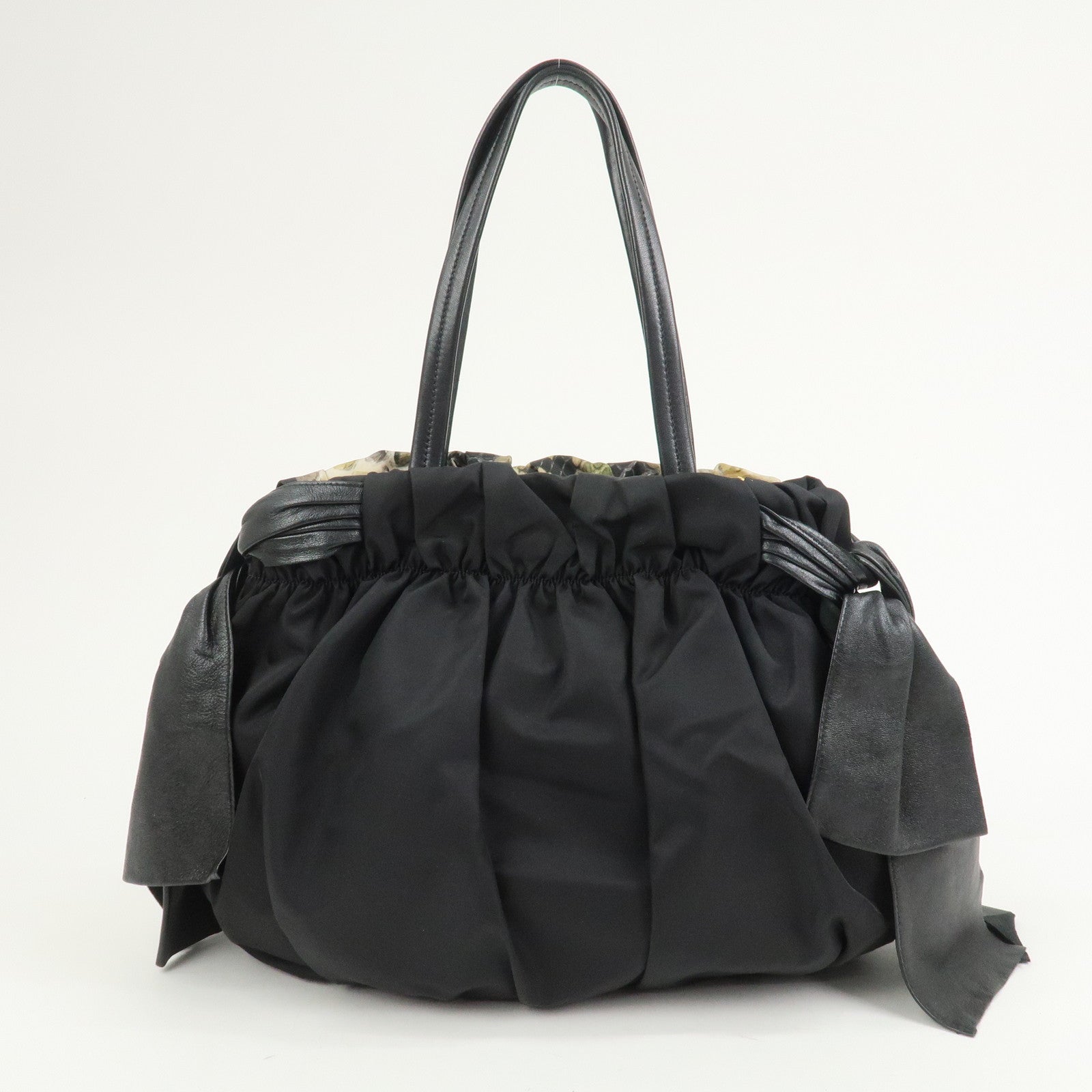 PRADA Logo Nylon Nappa Leather Shoulder Bag Black Green BR4230