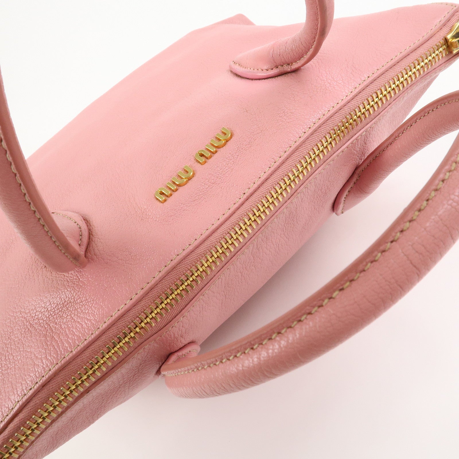 MIU MIU Logo Leather Tote Bag Hand Bag Pink