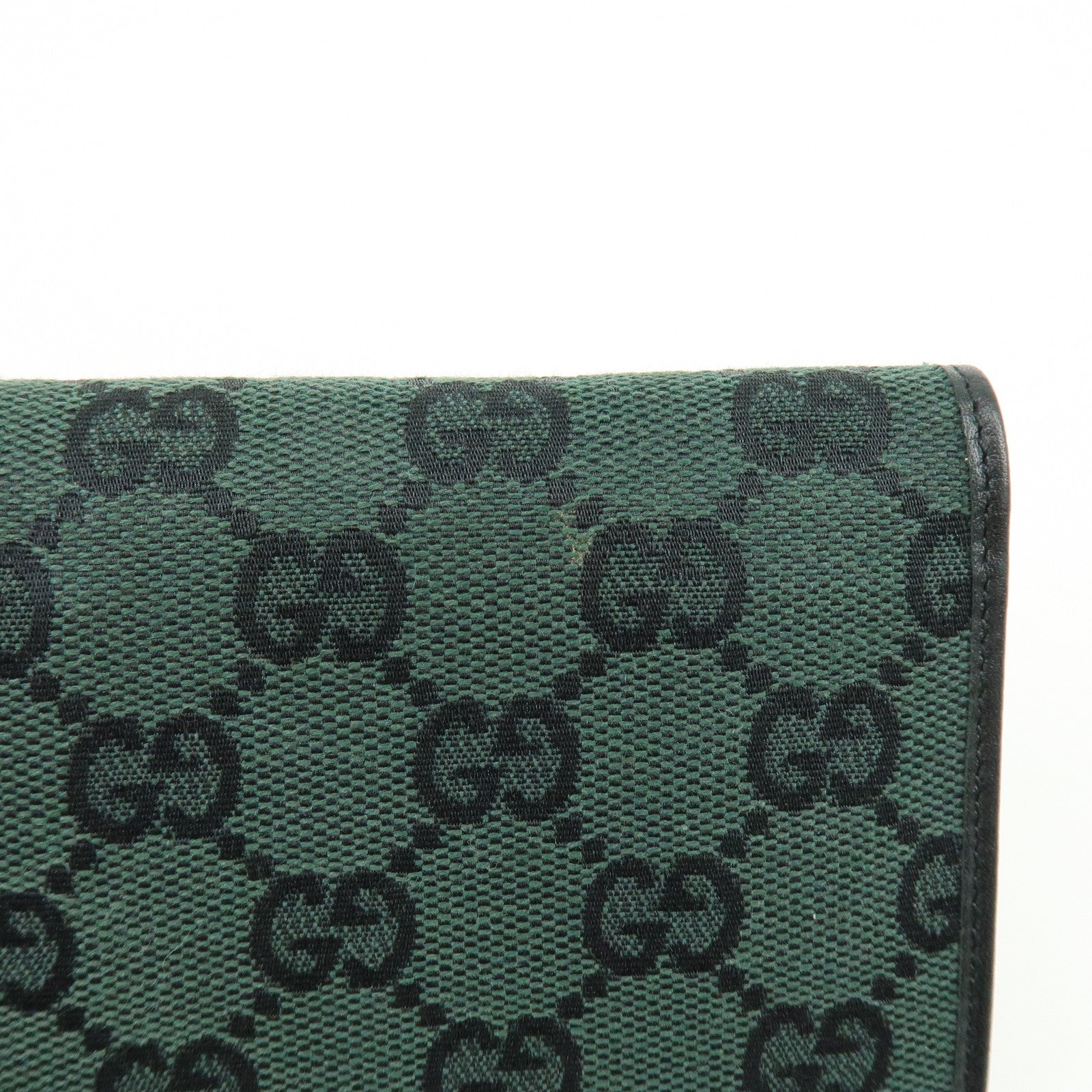 GUCCI GG Canvas Leather Long Wallet Green Black 257303