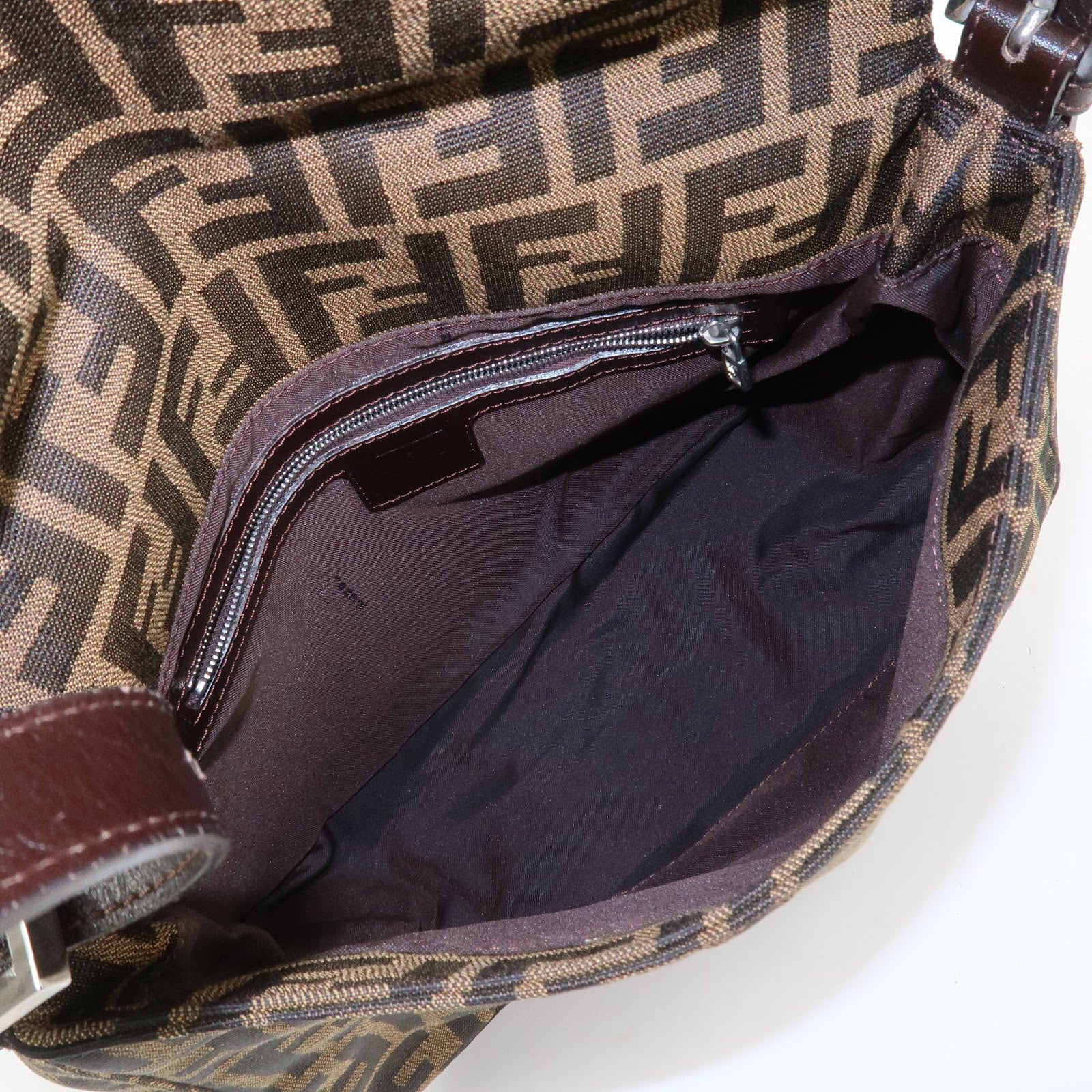 FENDI Zucca Mamma Baguette Canvas Shoulder Bag Brown Black 26325