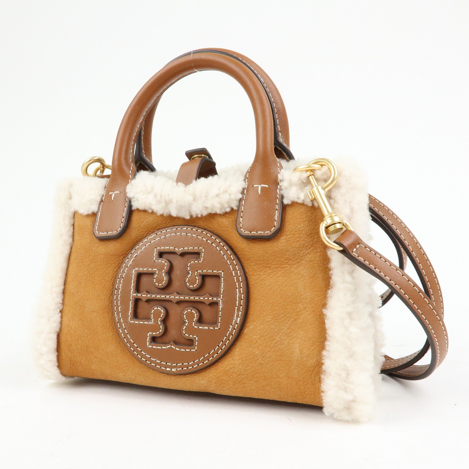 TORY BURCH Double T Ella Mouton Leather 2Way Hand Shoulder Bag