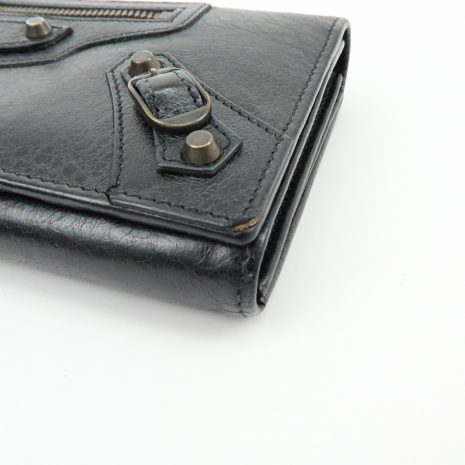BALENCIAGA City Leather Bi-fold Long Wallet Black 253038