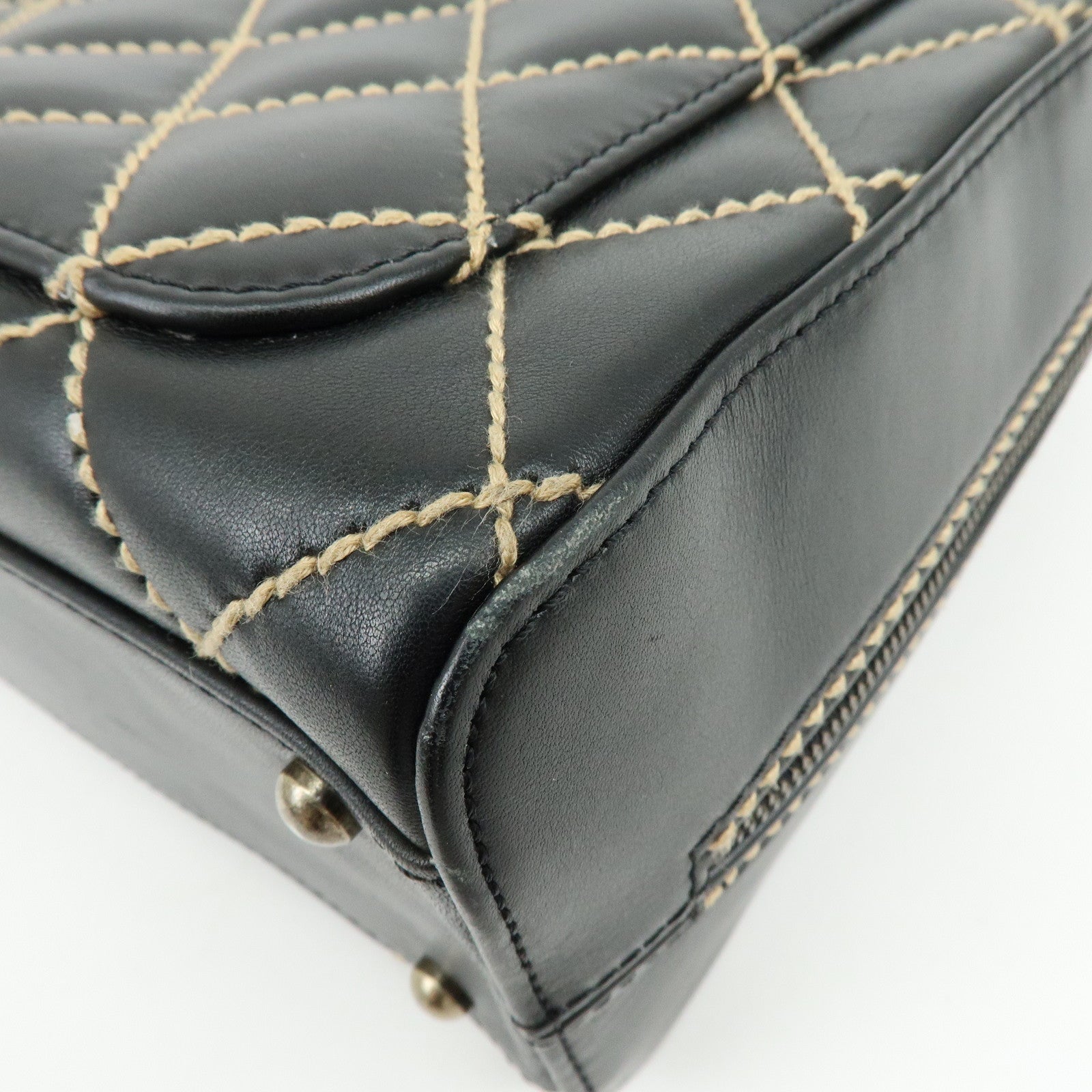 CHANEL Wild Stitch COCO Mark Calf Leather Hand Bag Tote Bag Black