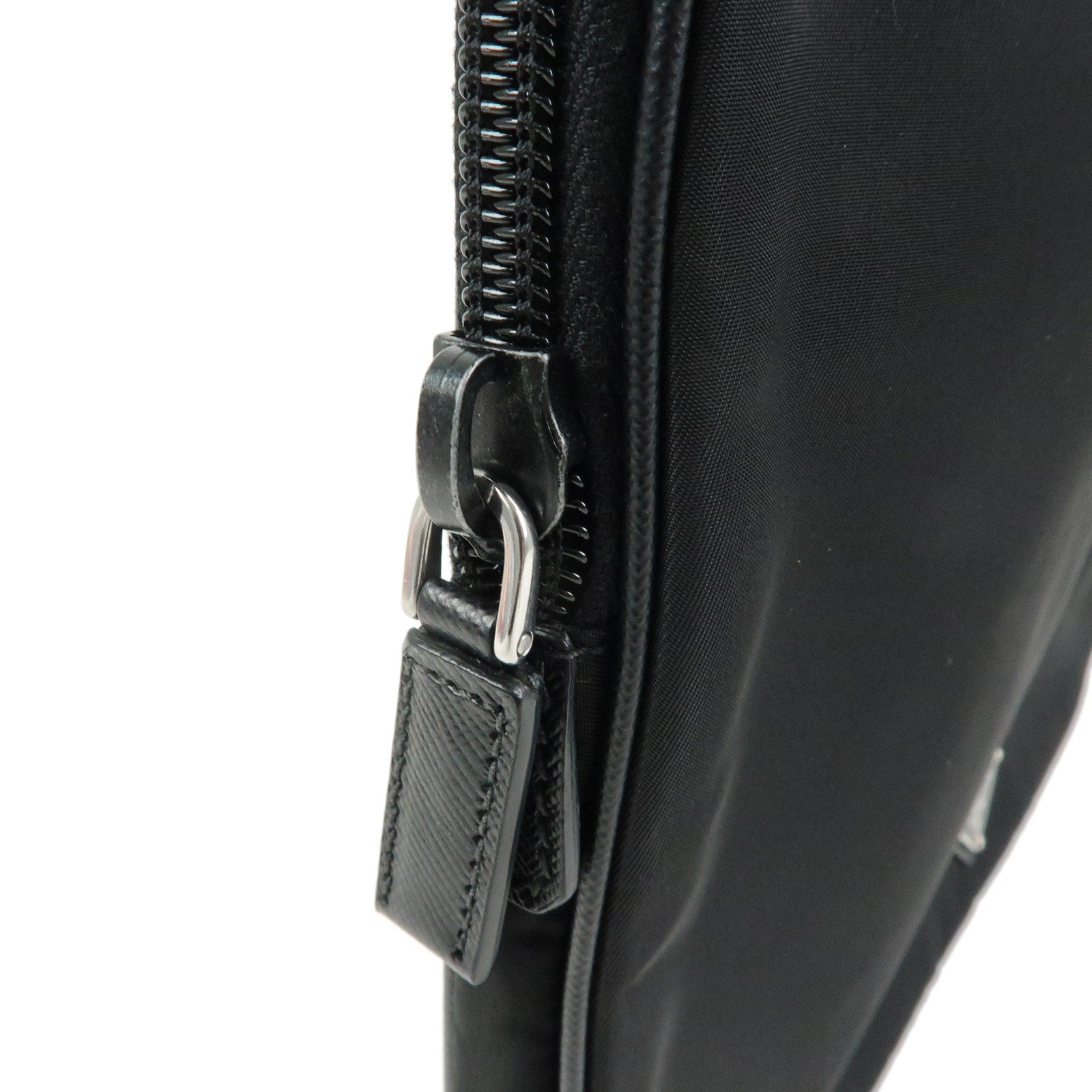 PRADA Triangle Logo Tessuto Nylon Leather Clutch Bag Black 04MA795