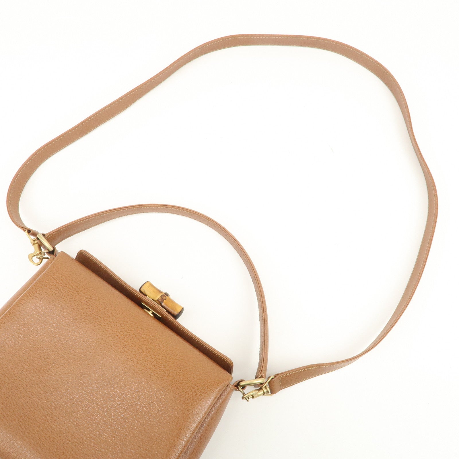 GUCCI Bamboo Leather 2Way Tote Bag Hand Bag Brown 000.926.0175