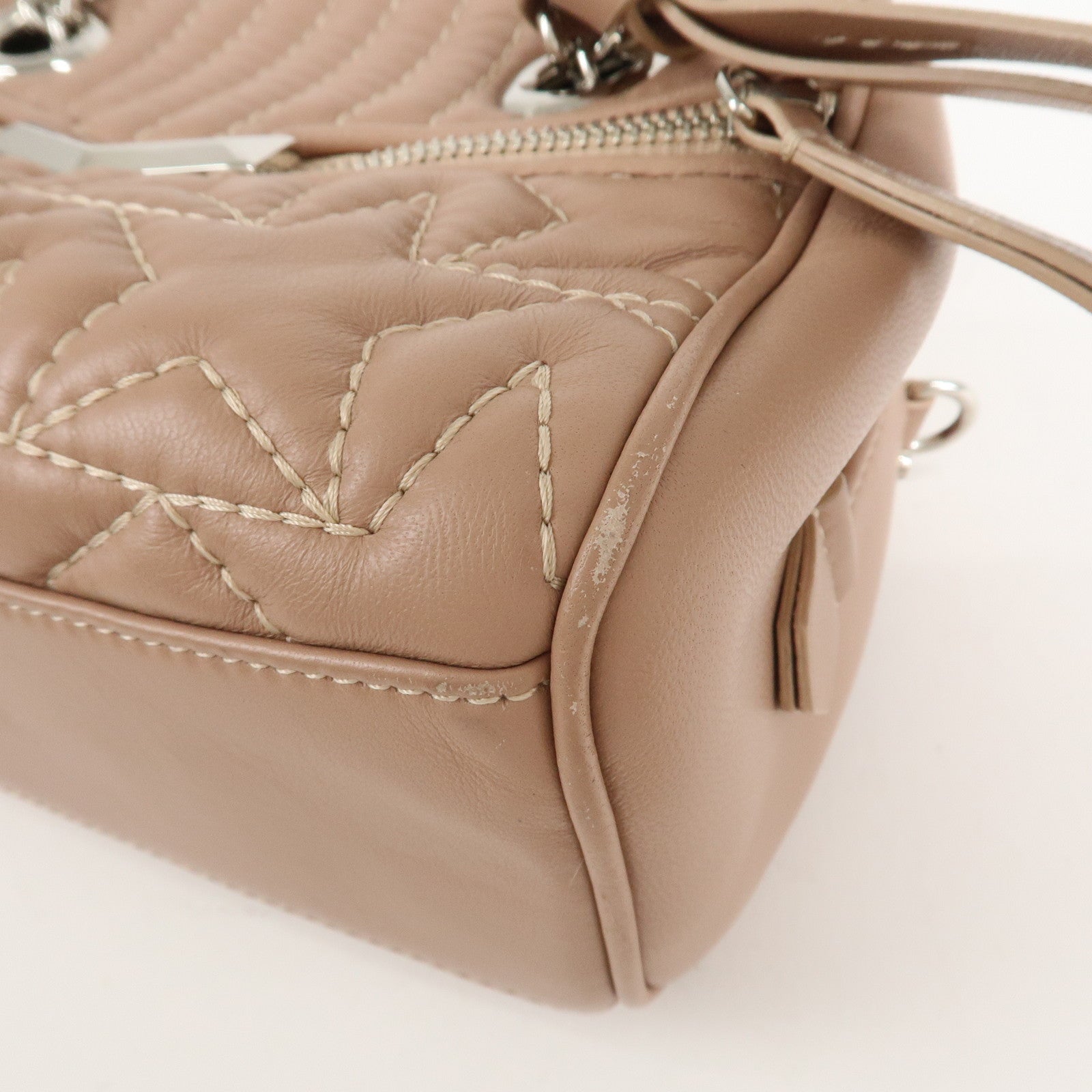 JIMMY CHOO Leather HELIA BOWLING S 2Way Hand Bag Pink Beige