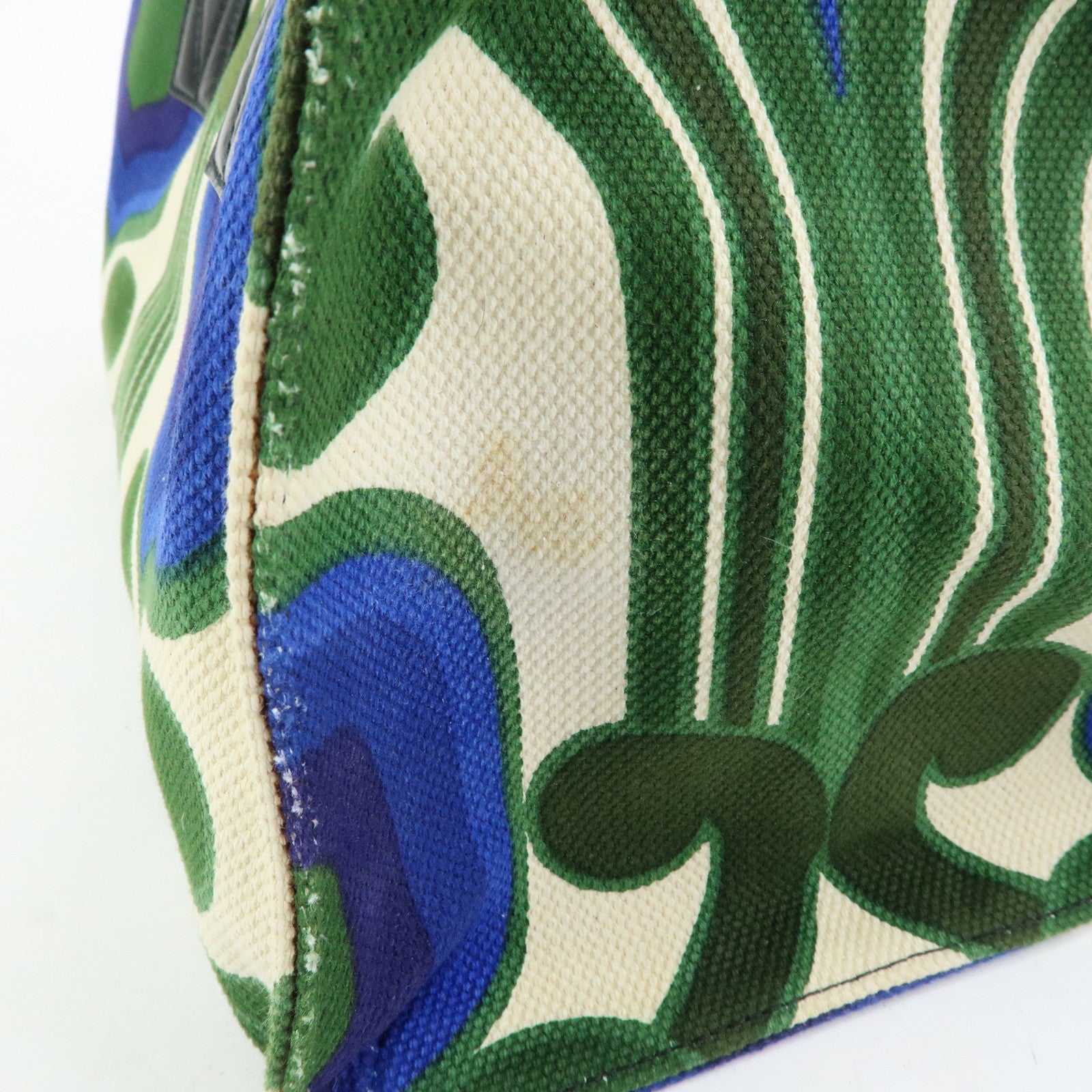 MIU MIU Canvas Leather Tote Bag Hand Bag Green Natural
