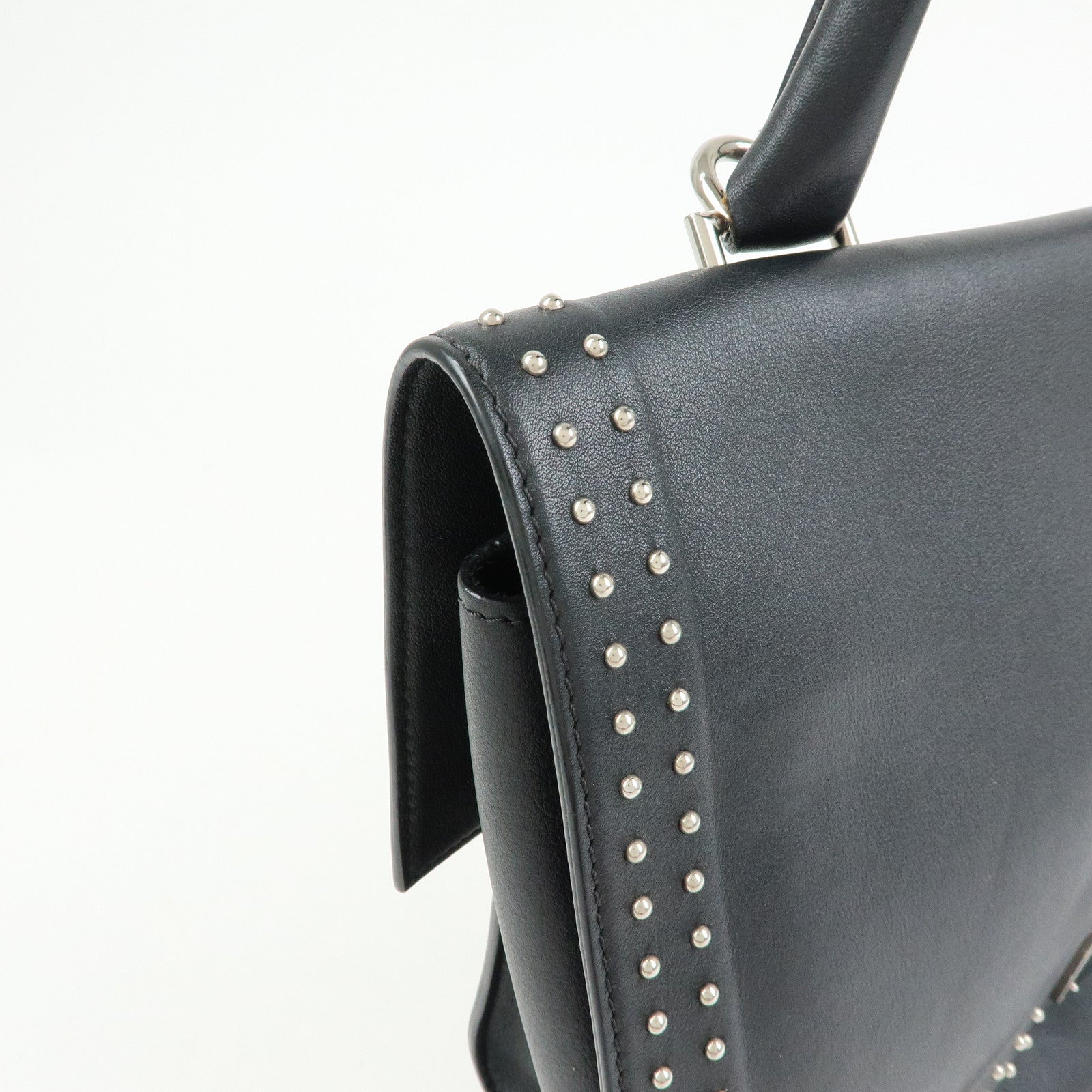 GIVENCHY Shark Studs Leather 2Way Bag Hand Shoulder Bag Black
