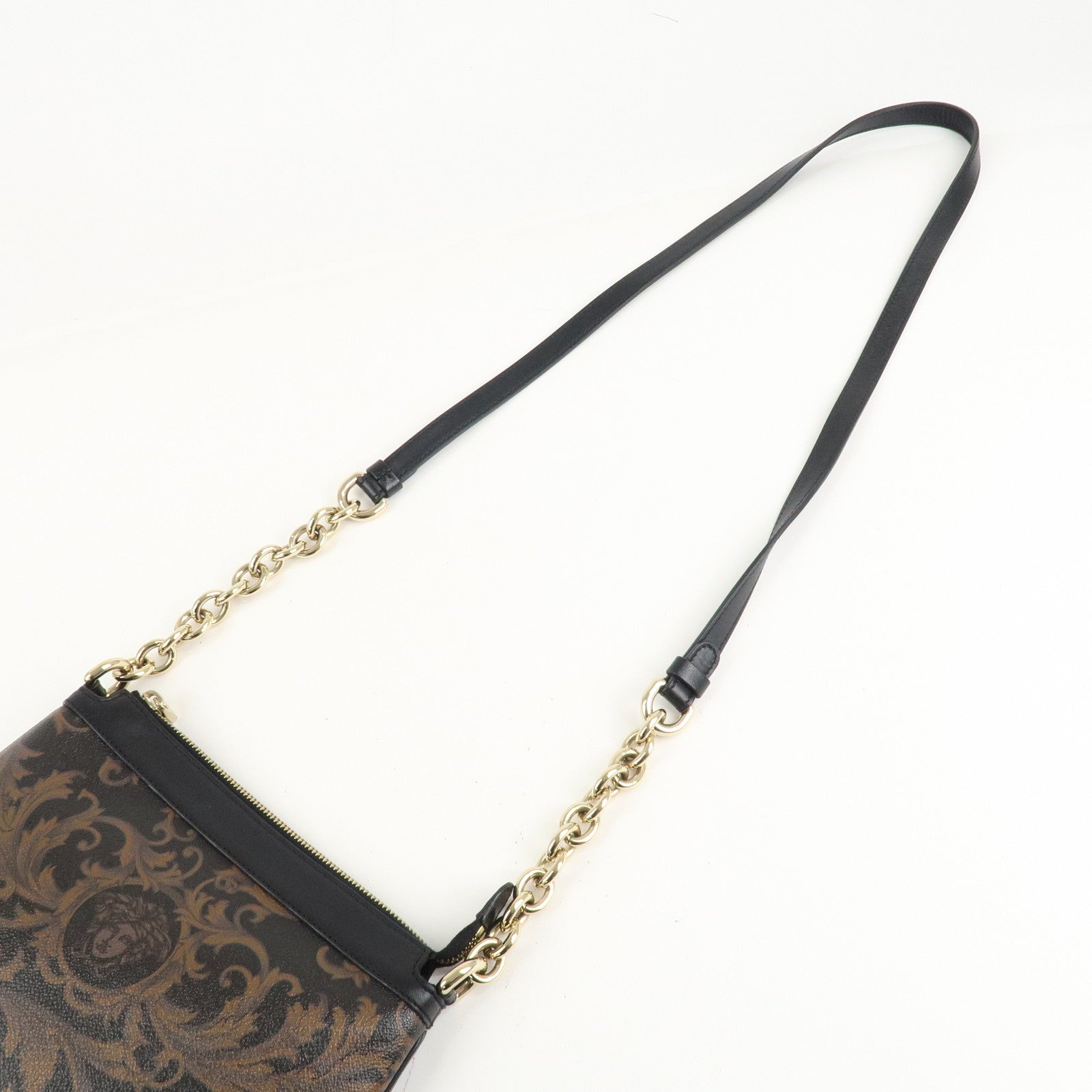 GIANNI VERSACE Medusa Chain Shoulder Bag Hand Bag Black Brown Used