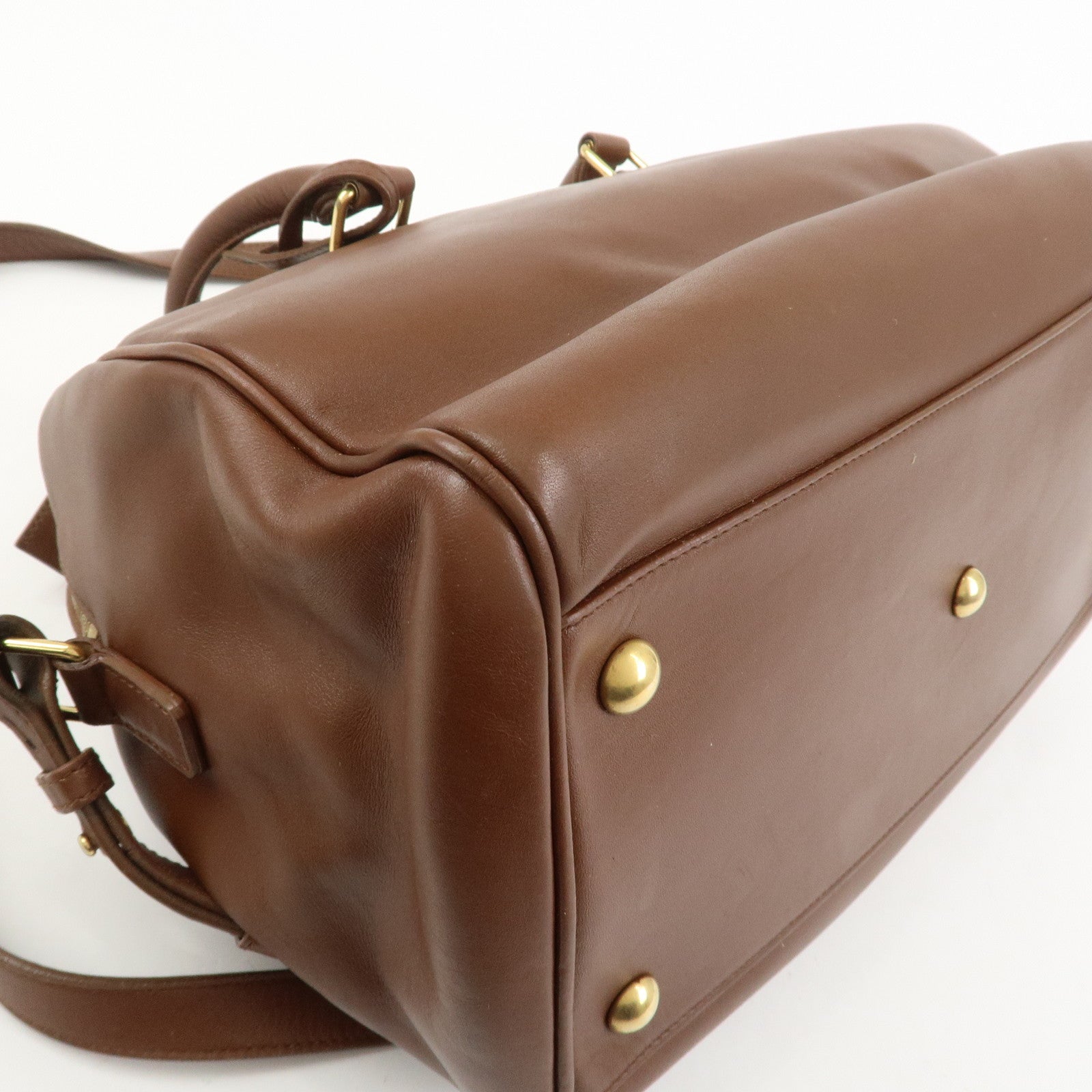 SAINT LAURENT PARIS Leather Duffle 6 2Way Bag Hand Bag Brown 322049