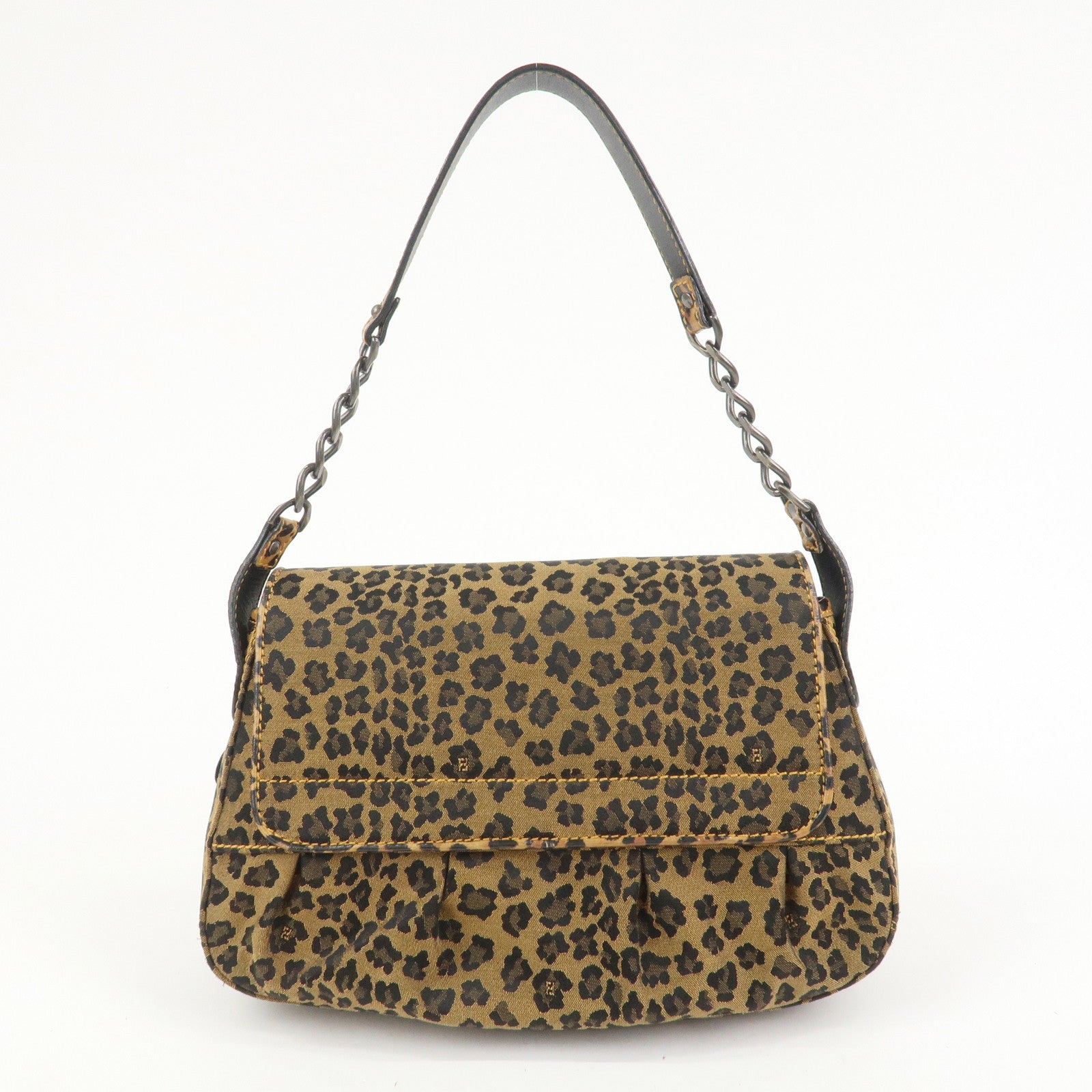 FENDI Canvas Leather Shoulder Bag Hand Bag Leopard Brown 8BR551