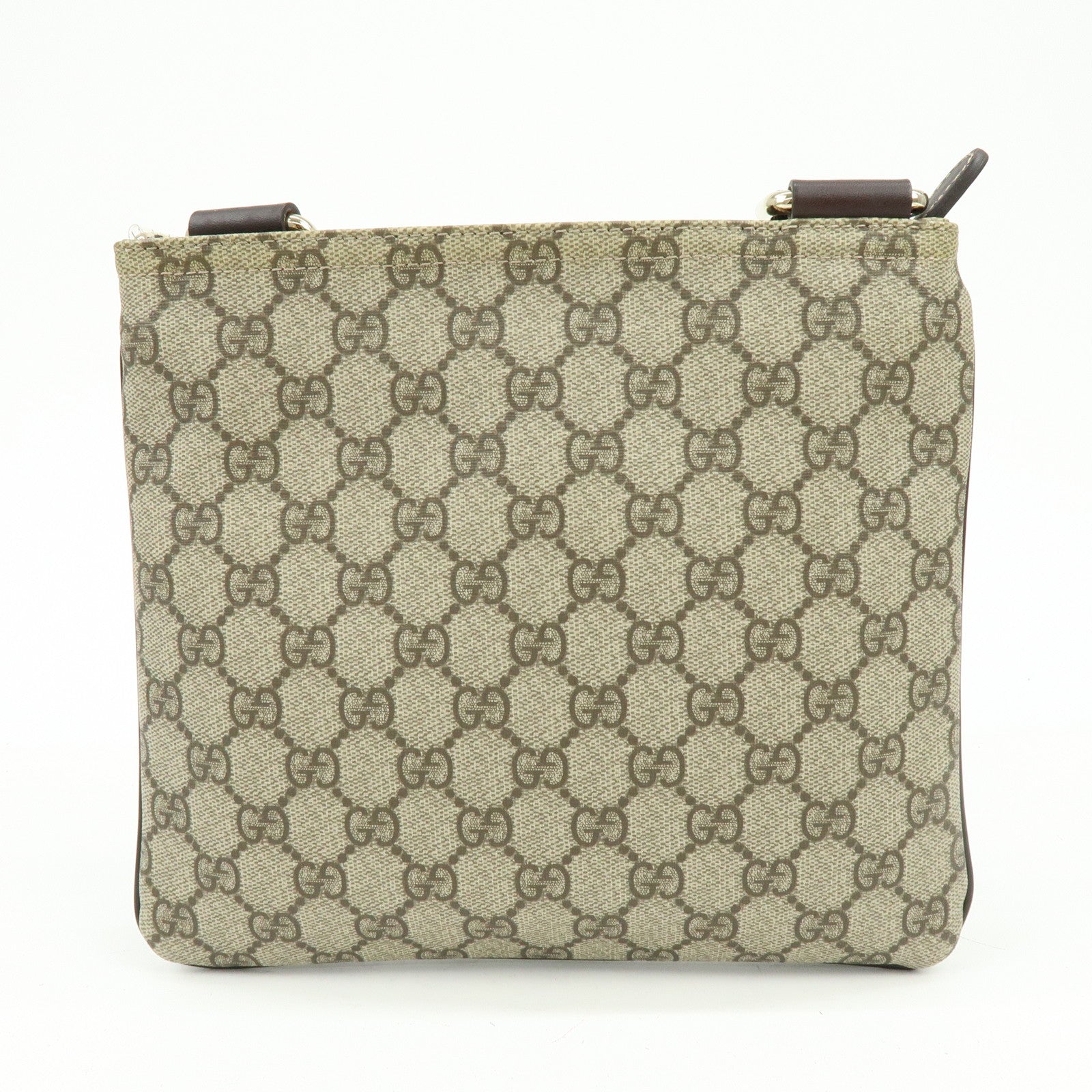 GUCCI GG Supreme Leather Shoulder Bag Gray Beige Brown 201533