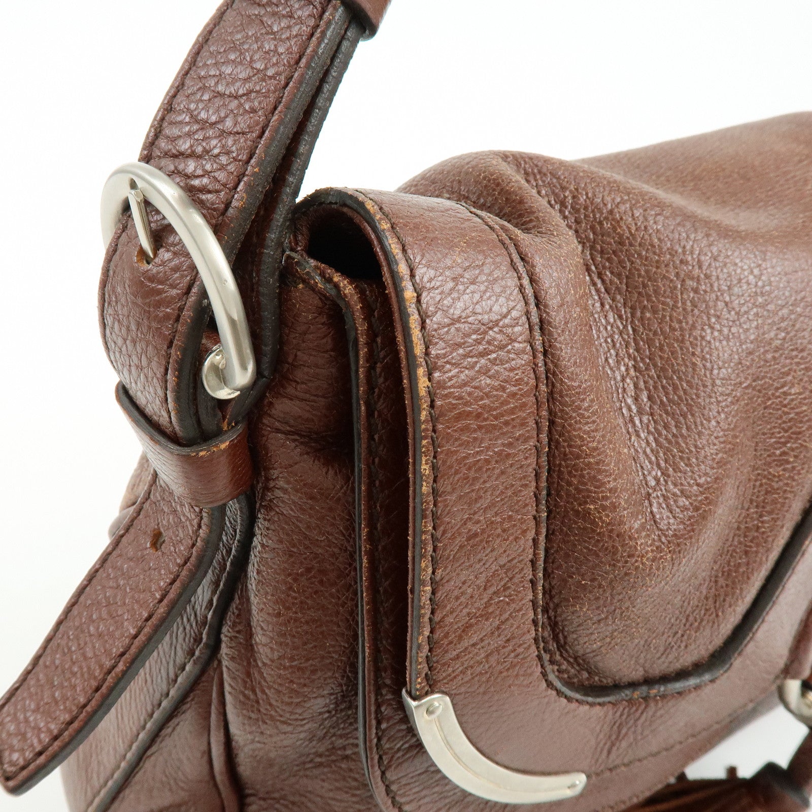 CELINE Tassel Leather Shoulder Bag Brown