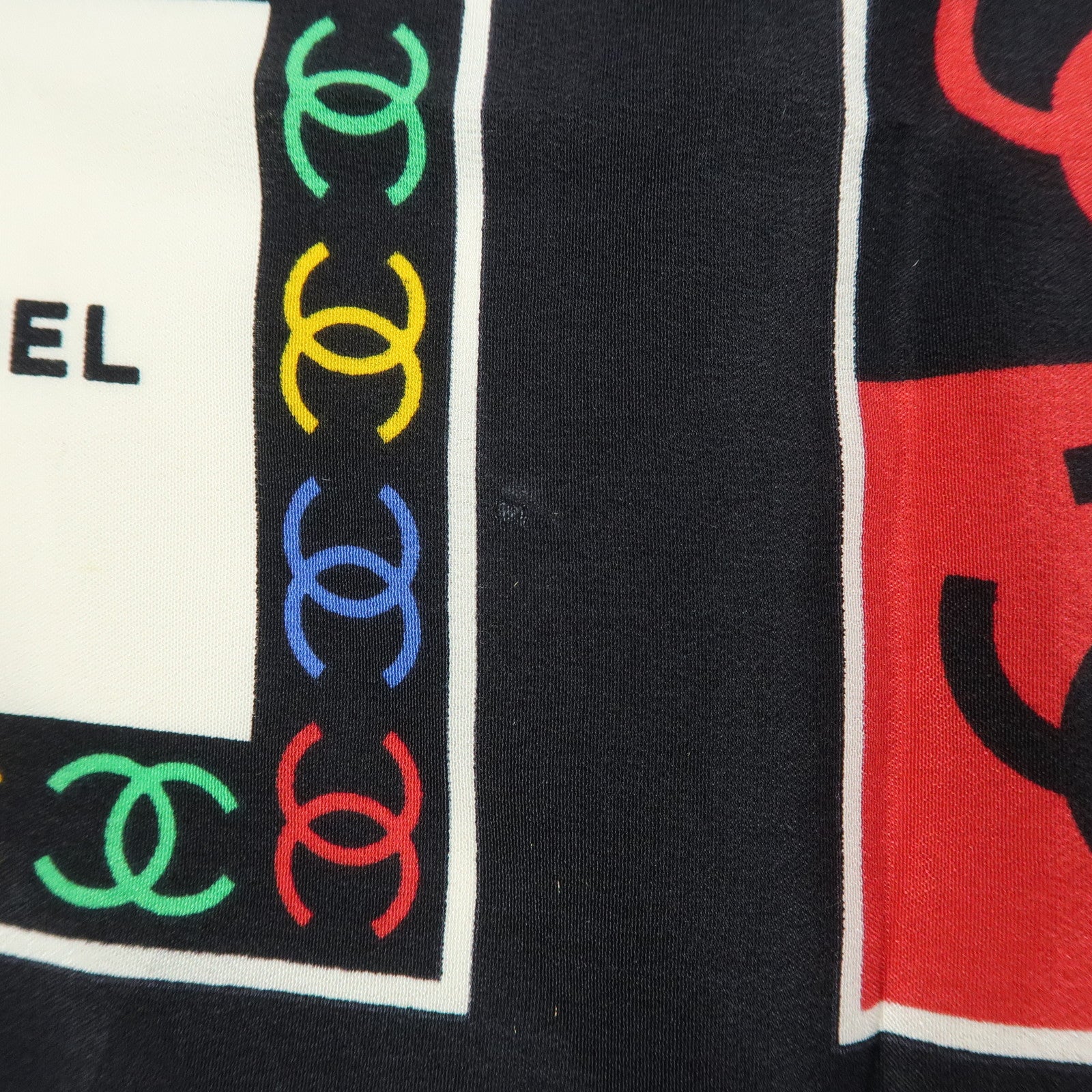 CHANEL COCO Mark Silk 100% Scarf 85×85 Black Multicolor