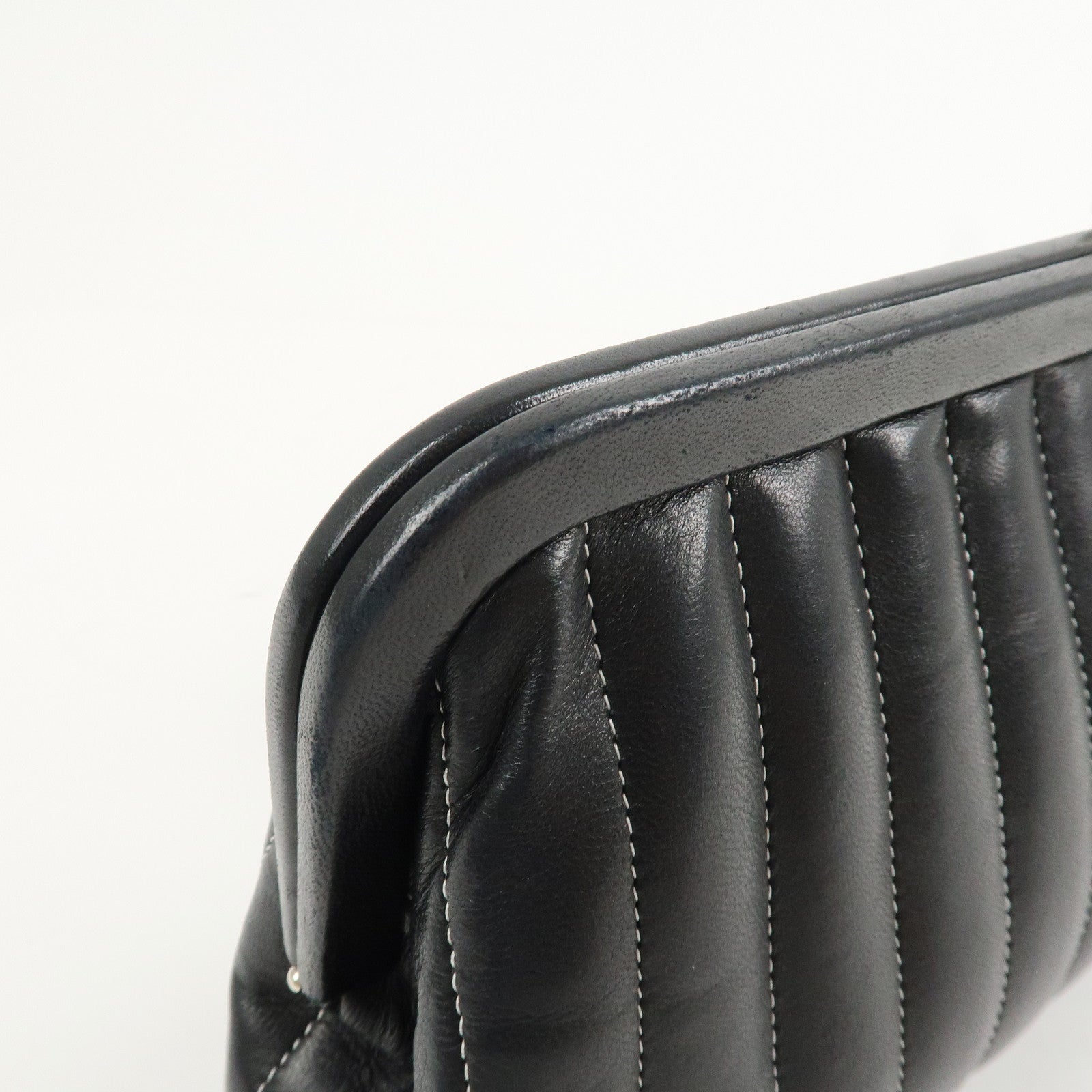 CHANEL Mademoiselle Line Lamb Skin Clutch Bag Hand Bag Black