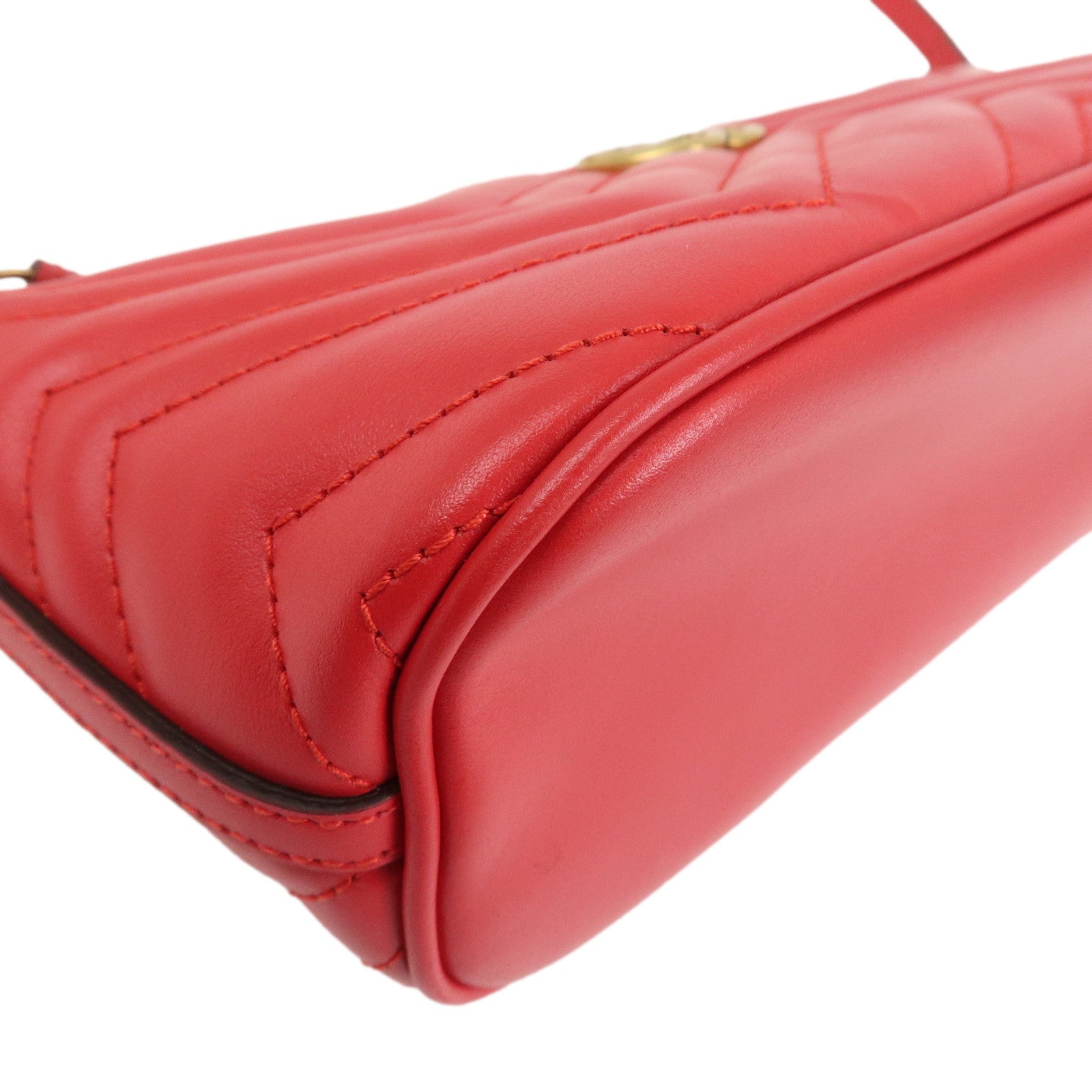 GUCCI GG Marmont Boat Bag Leather Shoulder Bag Red 739166