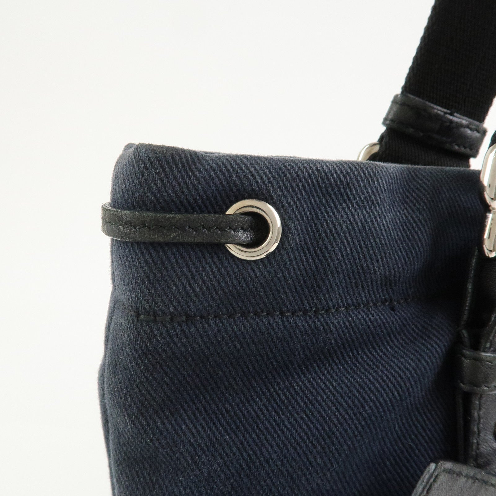 SAINT LAURENT PARIS Canvas Leather Tote Bag Shoulder Bag Navy