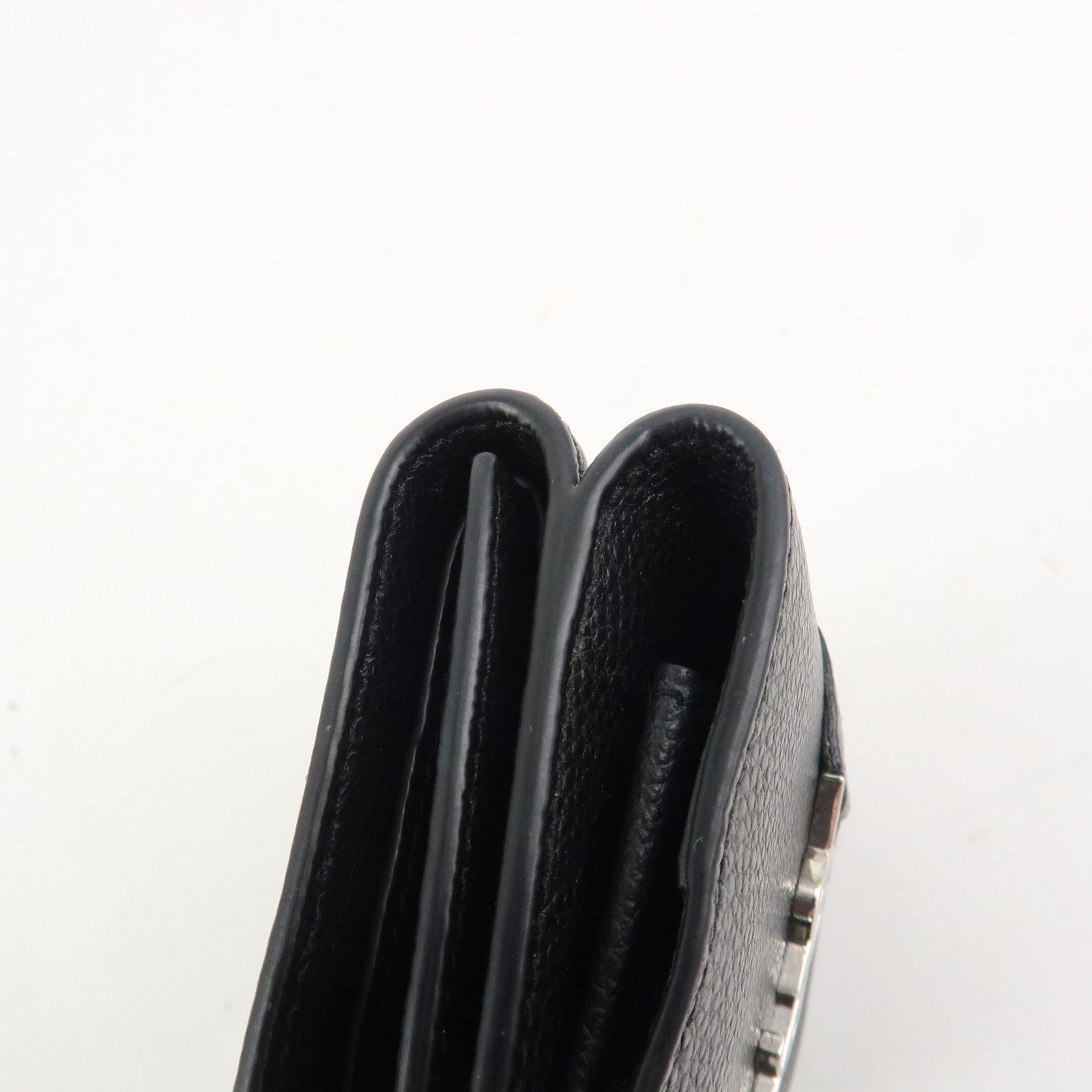 SAINT LAURENT Leather Tri-fold Compact Wallet Black Silver HDW
