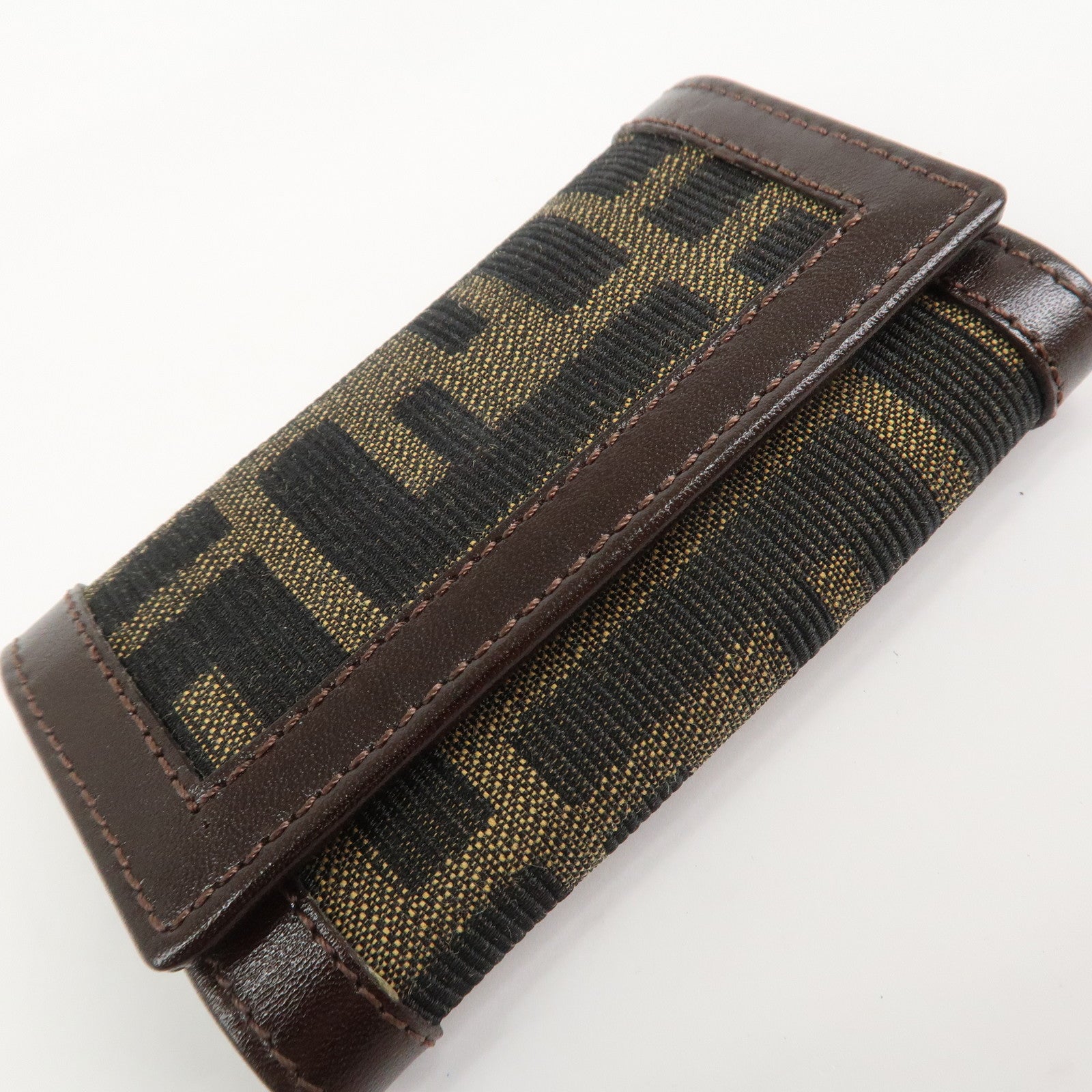 FENDI Zucca Canvas Leather 6 Ring Key Case Key Holder Brown 10163